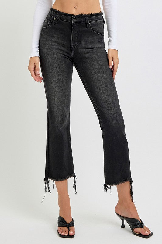 RISEN Full Size Raw Hem Cropped Flare Jeans