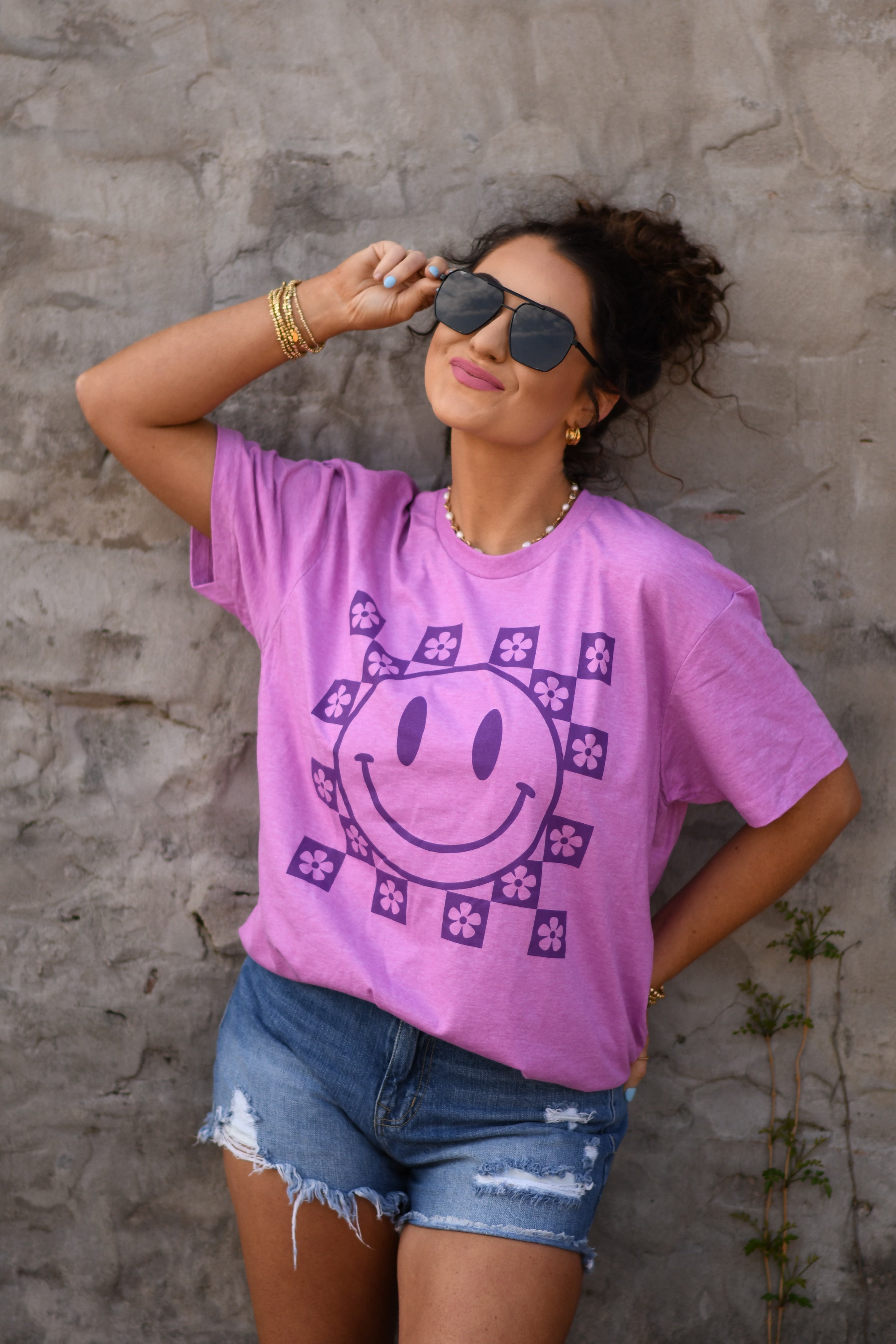 Purple Smiley Flowers Tee