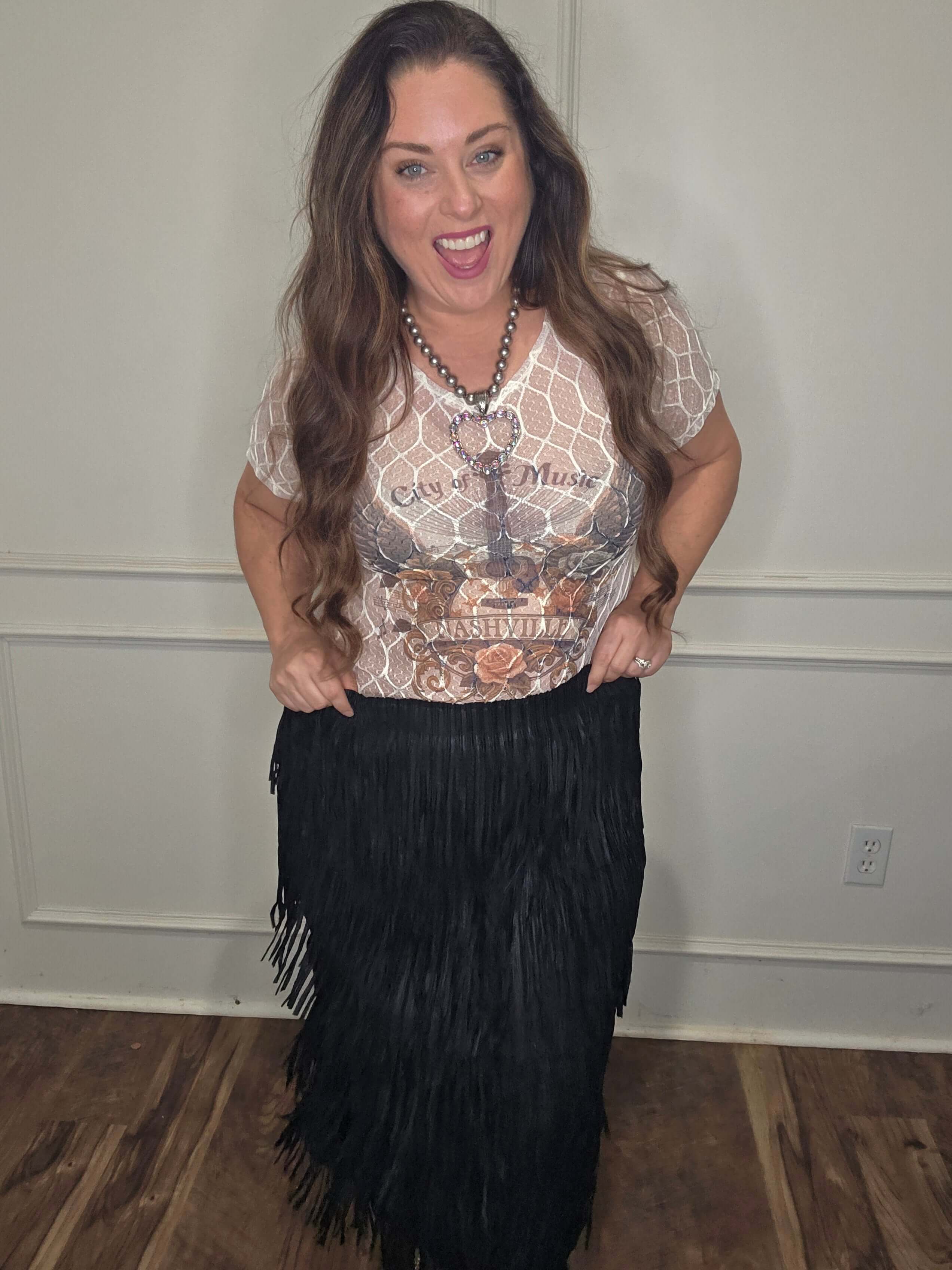 Long Fringe Skirt - Black