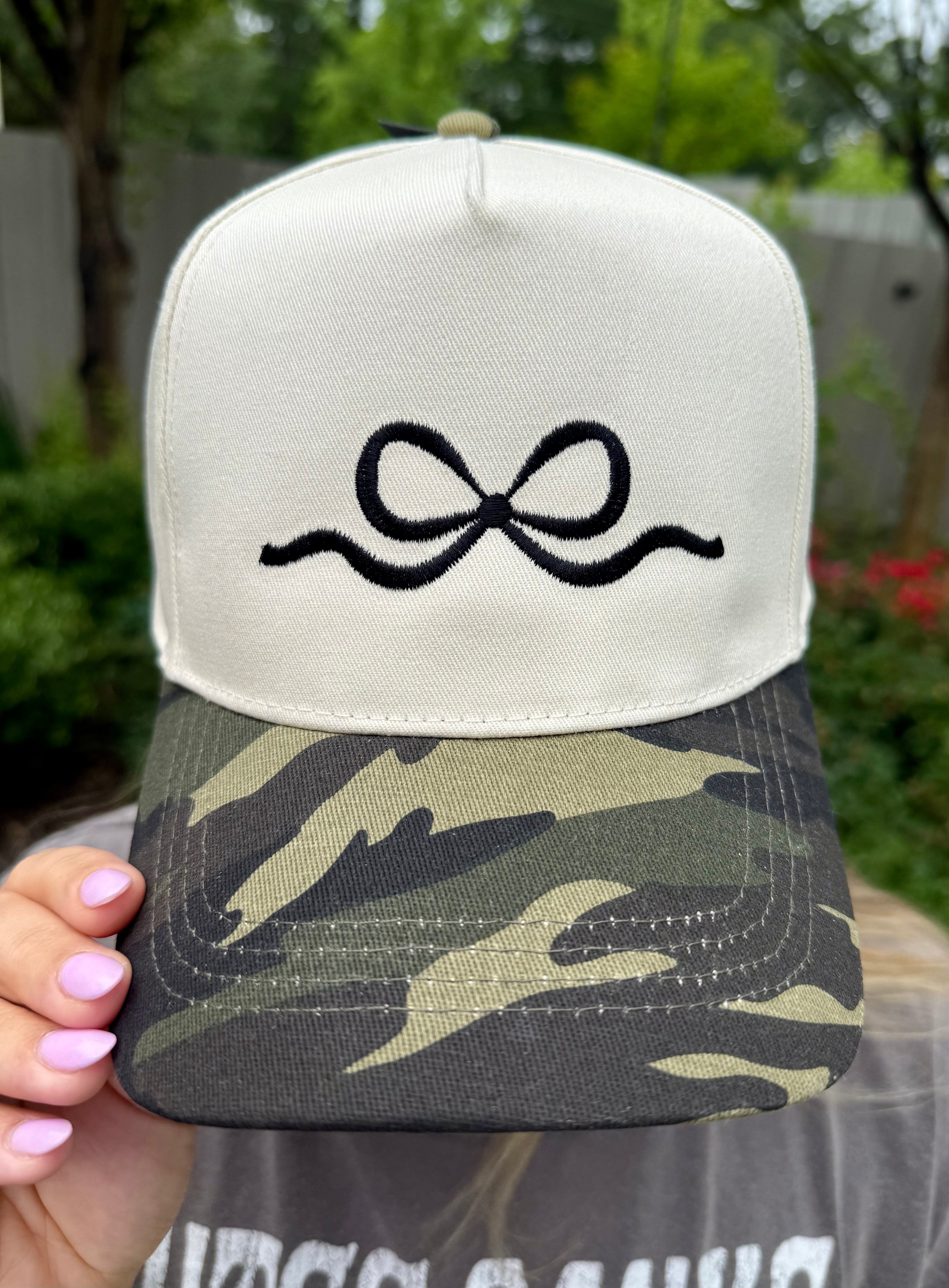 Camo Embroidered Bow Hat