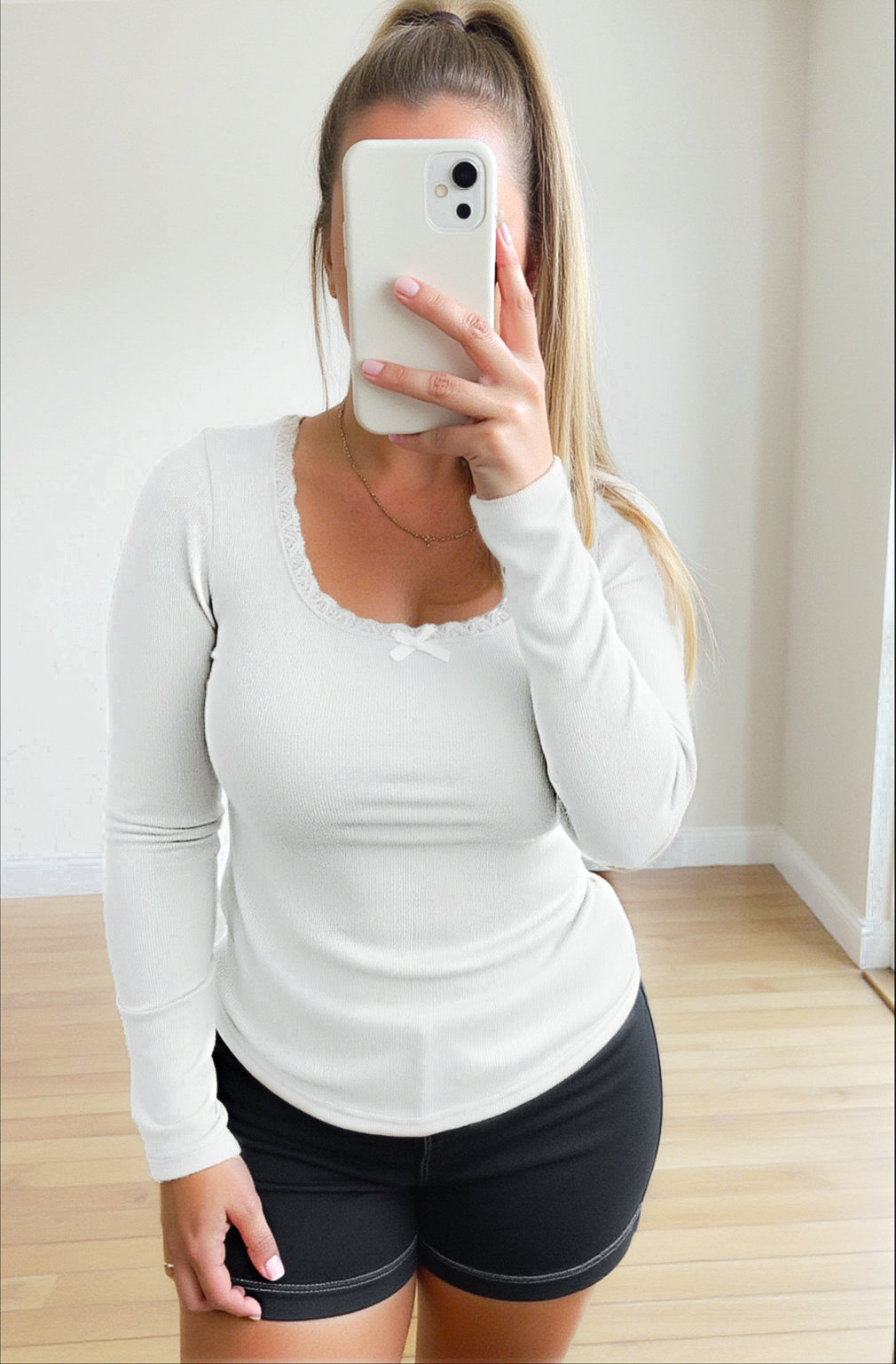 Lana Lace Trim Ribbed Long Sleeve - Girl Code Couture