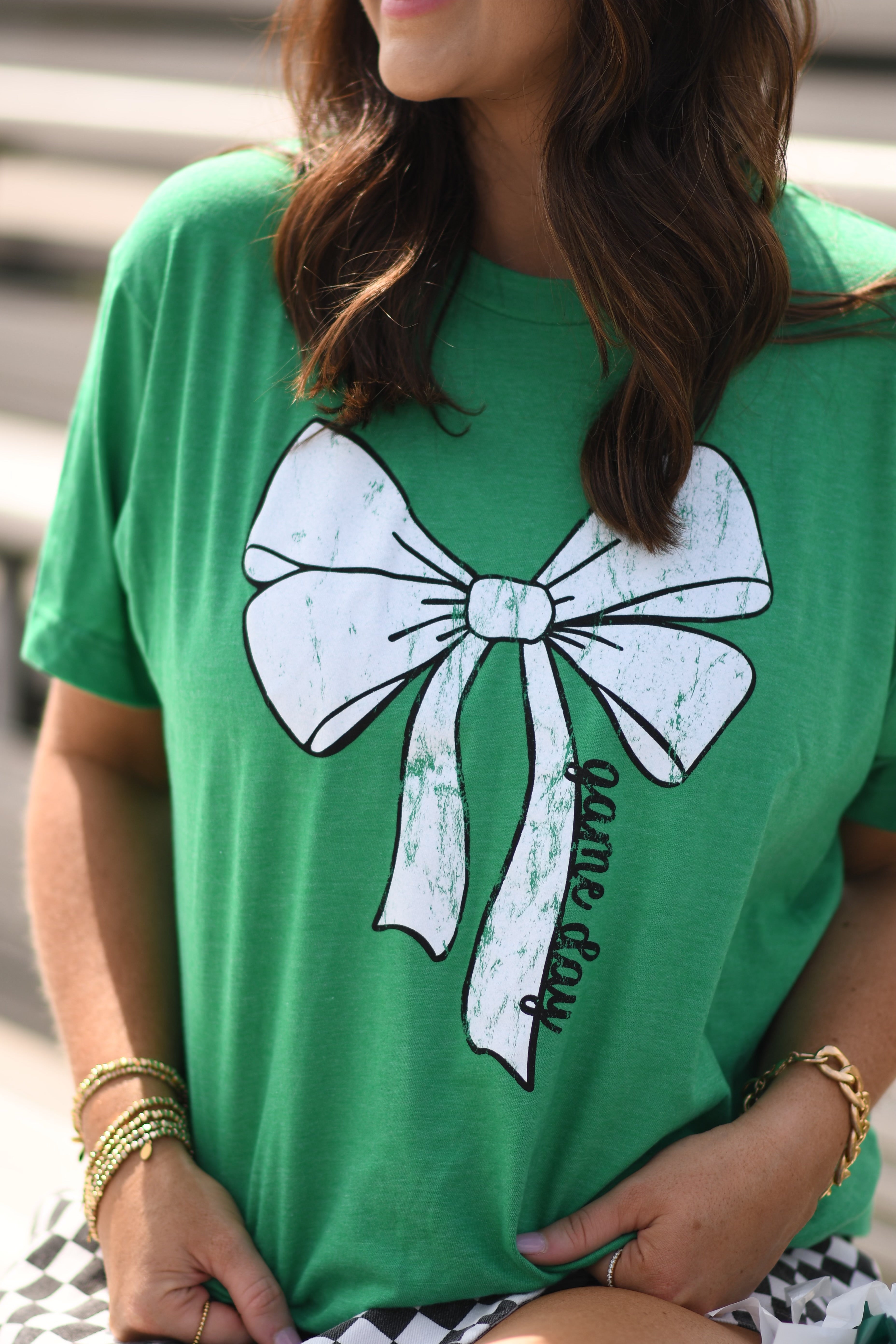 Green Game Day Bow Tee