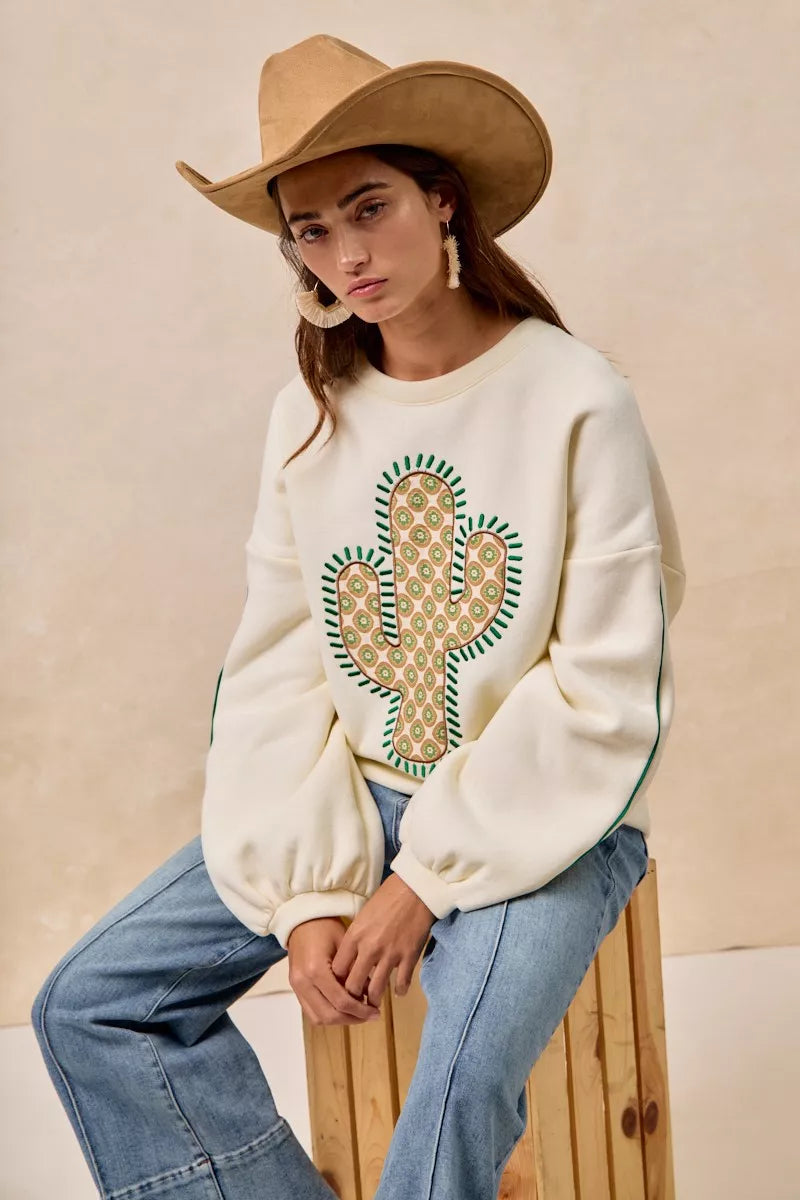 BiBi Cactus Embroidered Fleece Sweatshirt