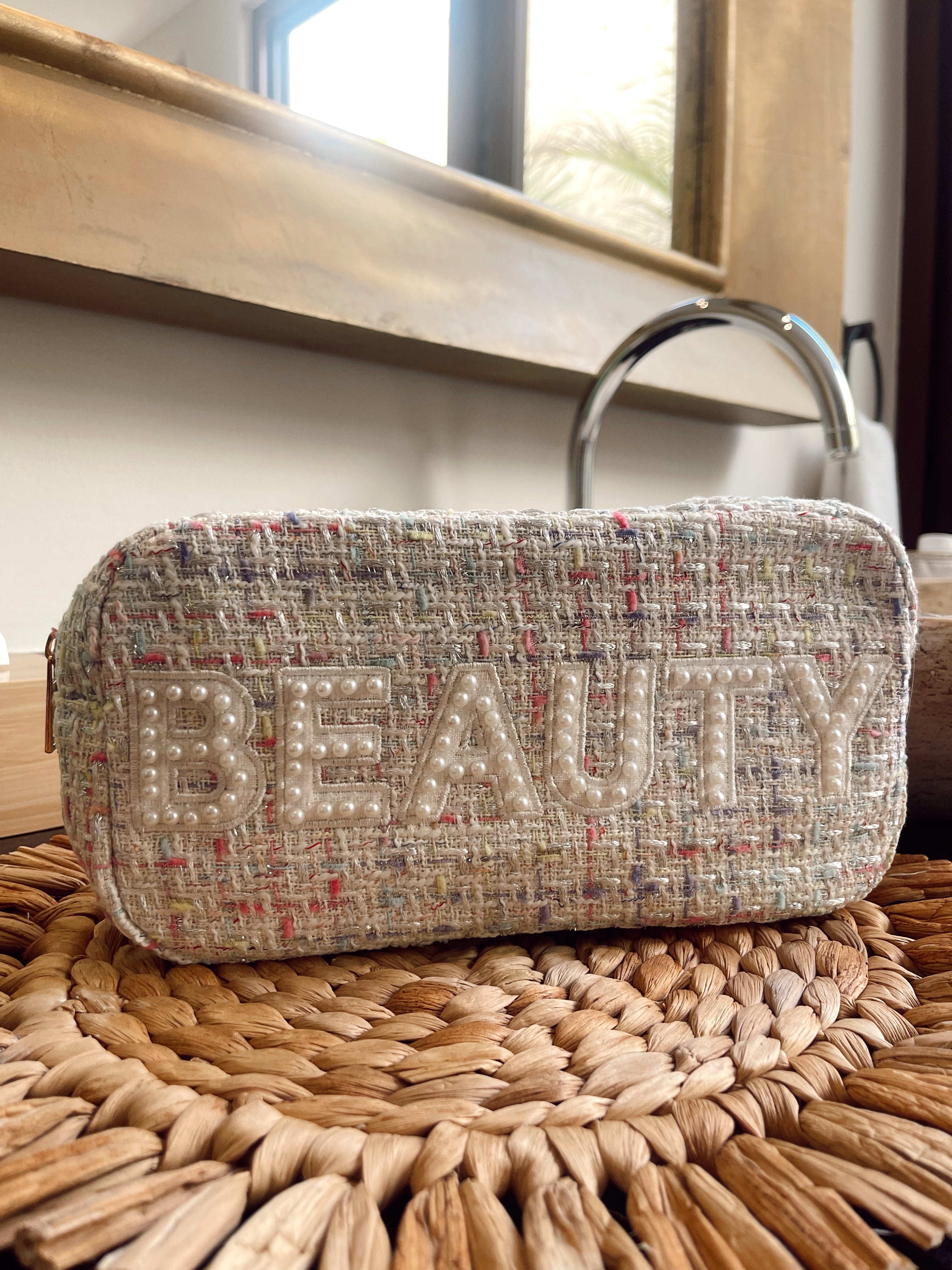 Makeup Bag Beauty Large - White Tweed