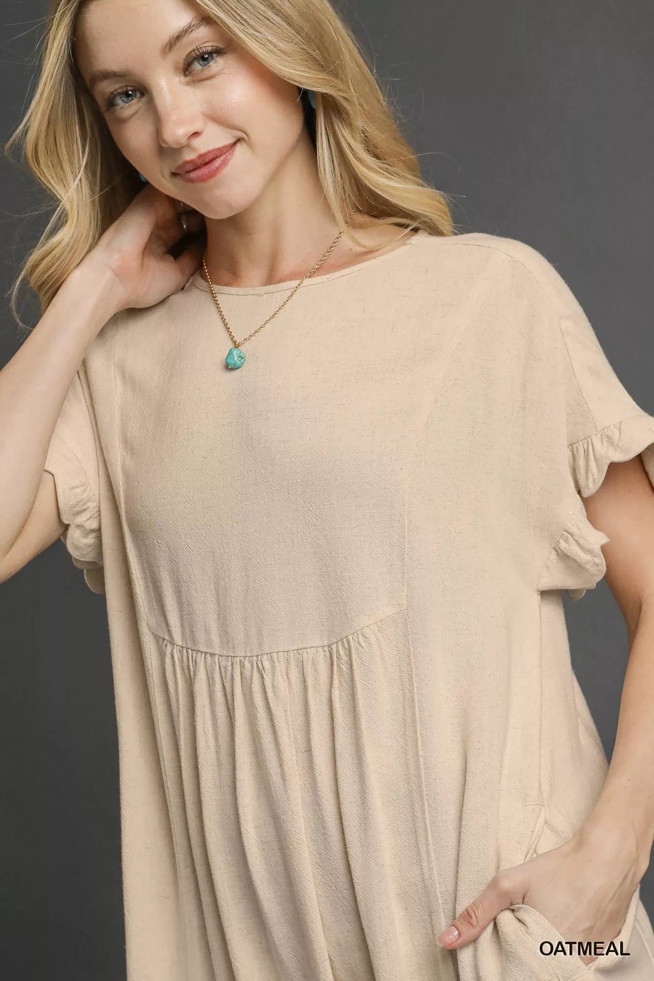 Umgee Linen Ruffle Hem Babydoll Dress