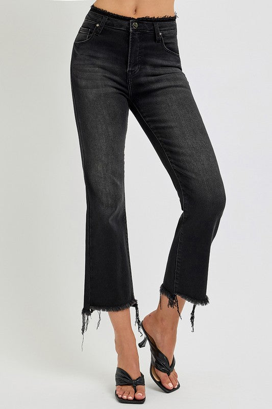 RISEN Full Size Raw Hem Cropped Flare Jeans