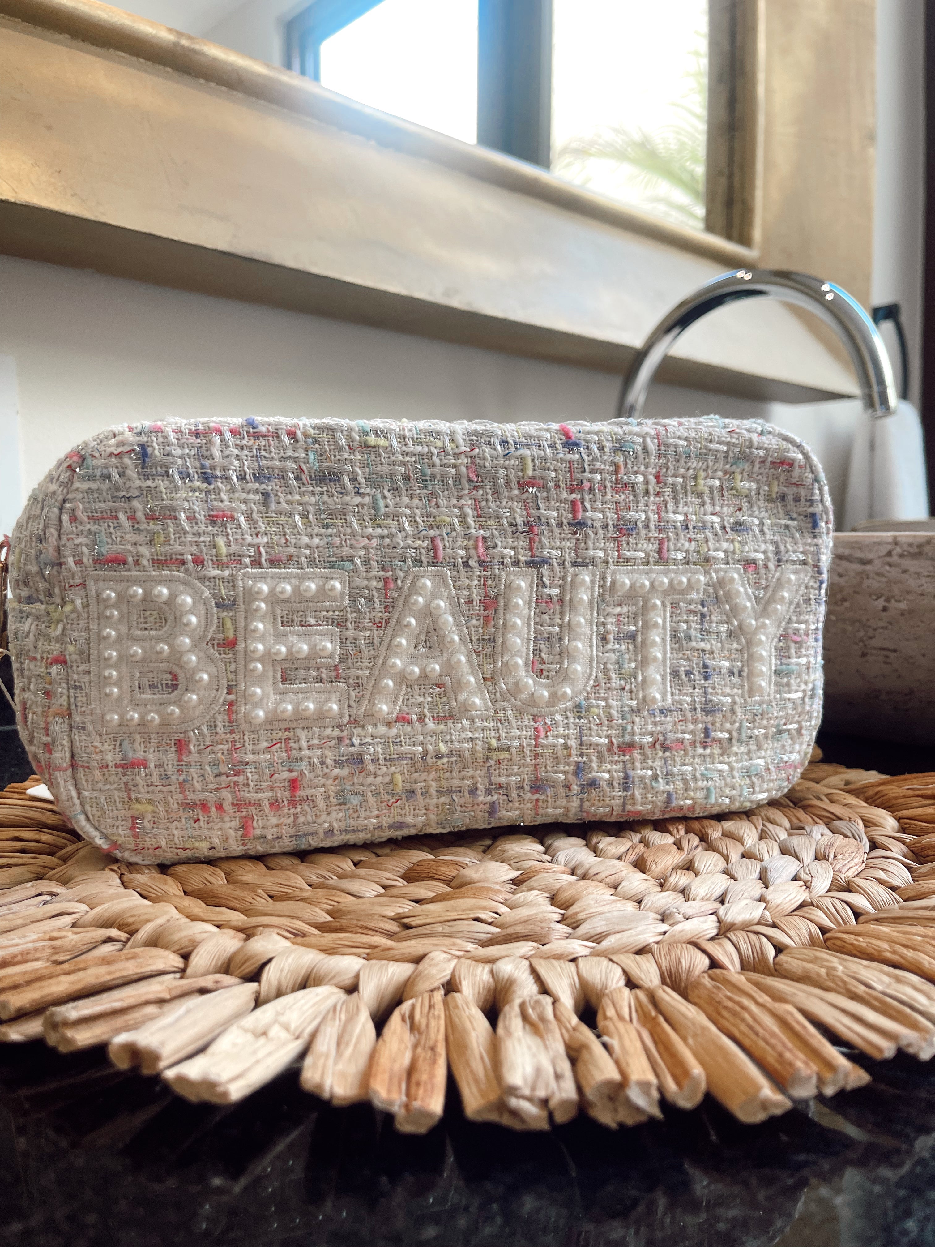 Makeup Bag Beauty Large - White Tweed