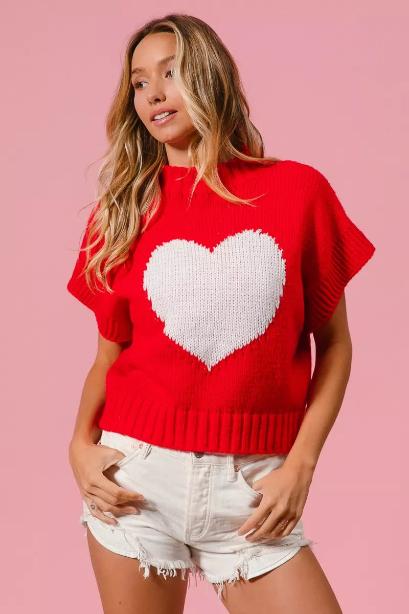 BiBi Rib Banded Heart Pattern Valentines Sweater