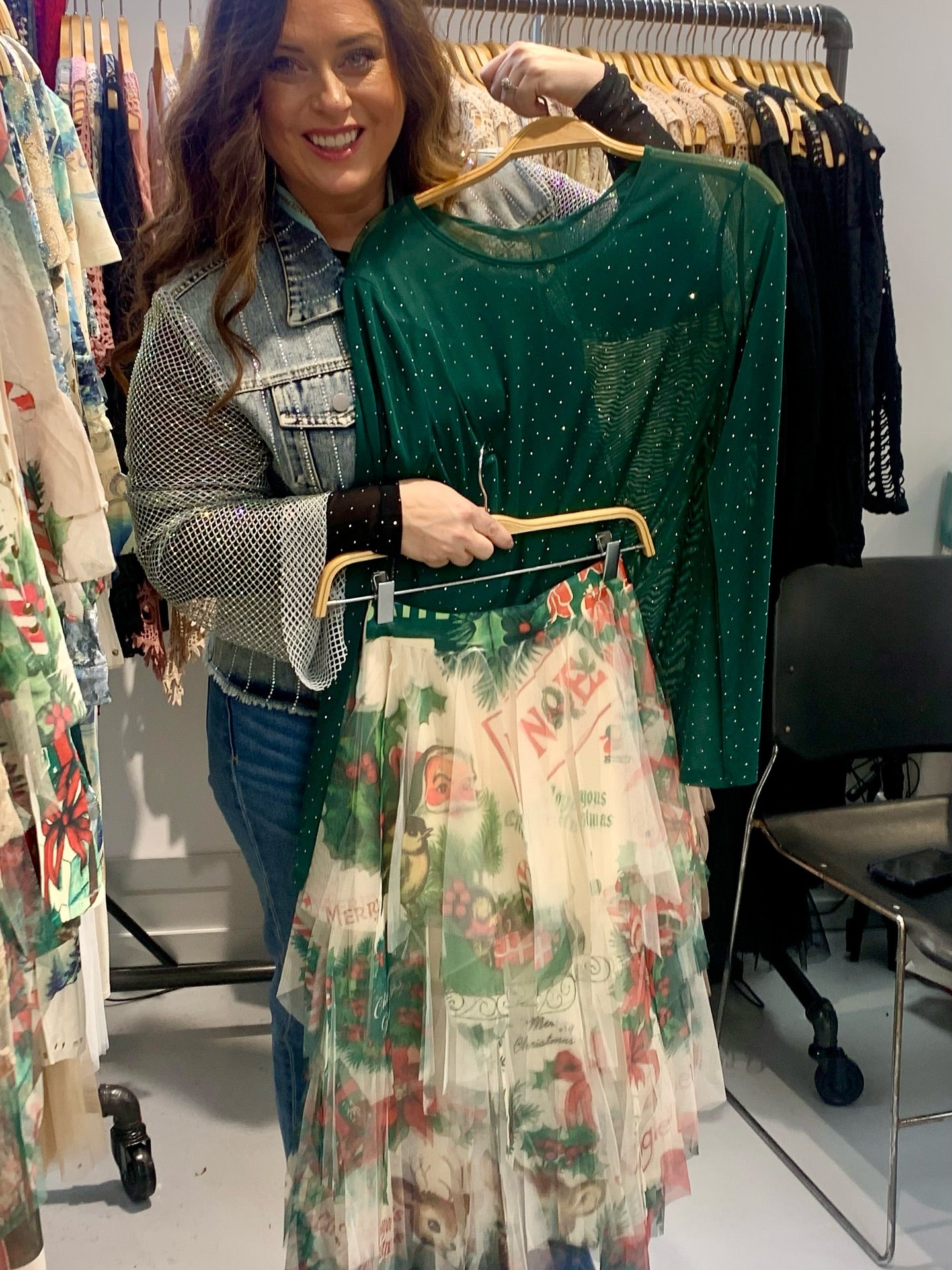 Emerald Embellished Mesh Top