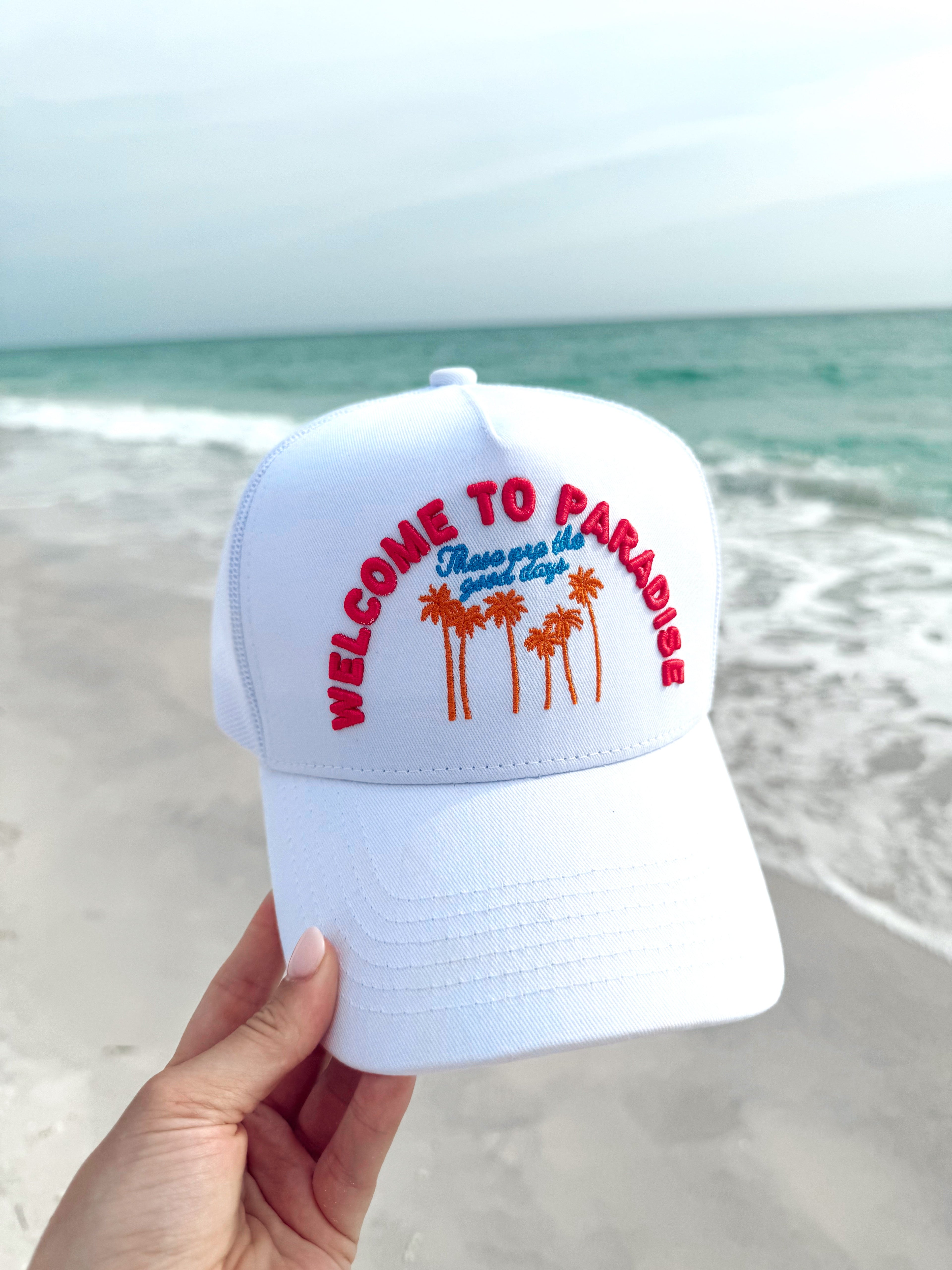 Hat Welcome to Paradise - White Vintage Trucker Hat