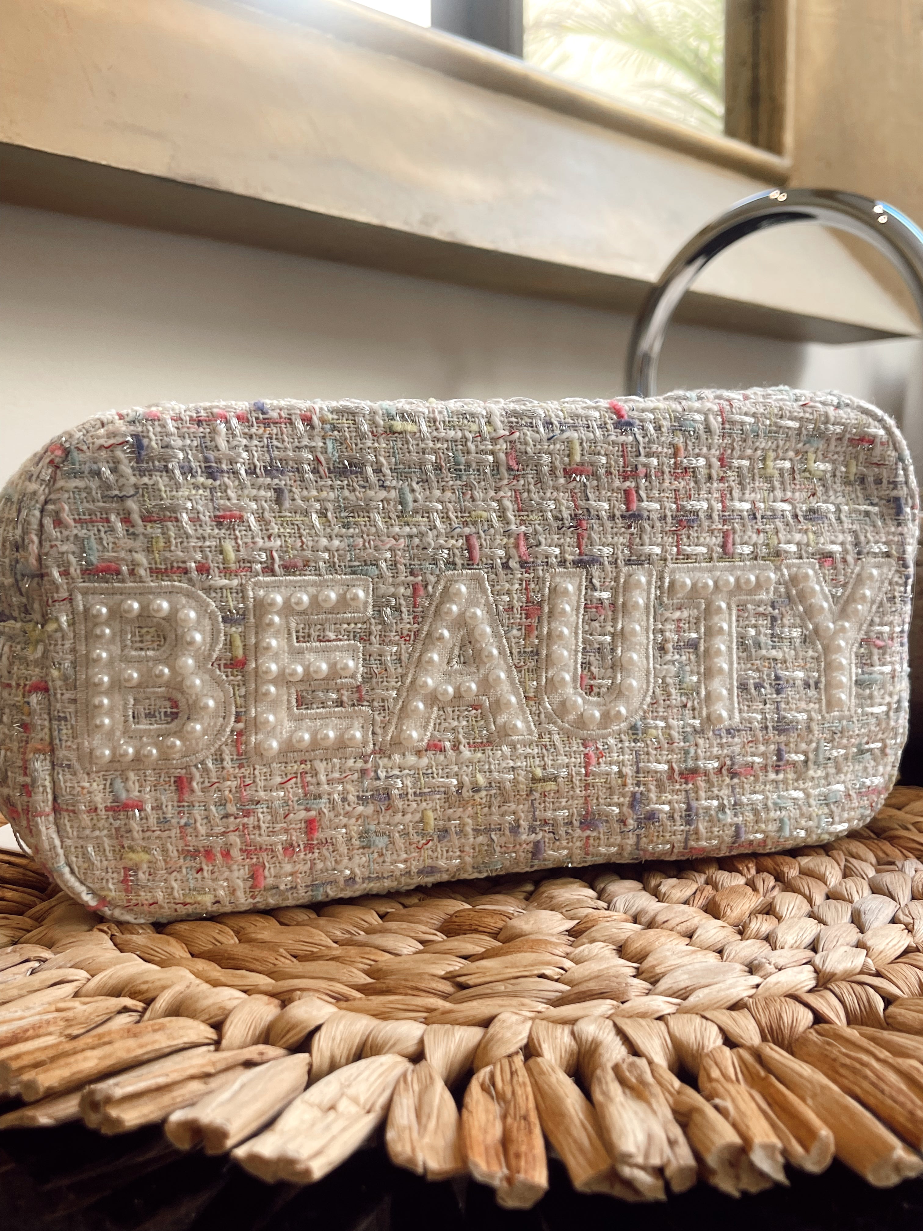 Makeup Bag Beauty Large - White Tweed