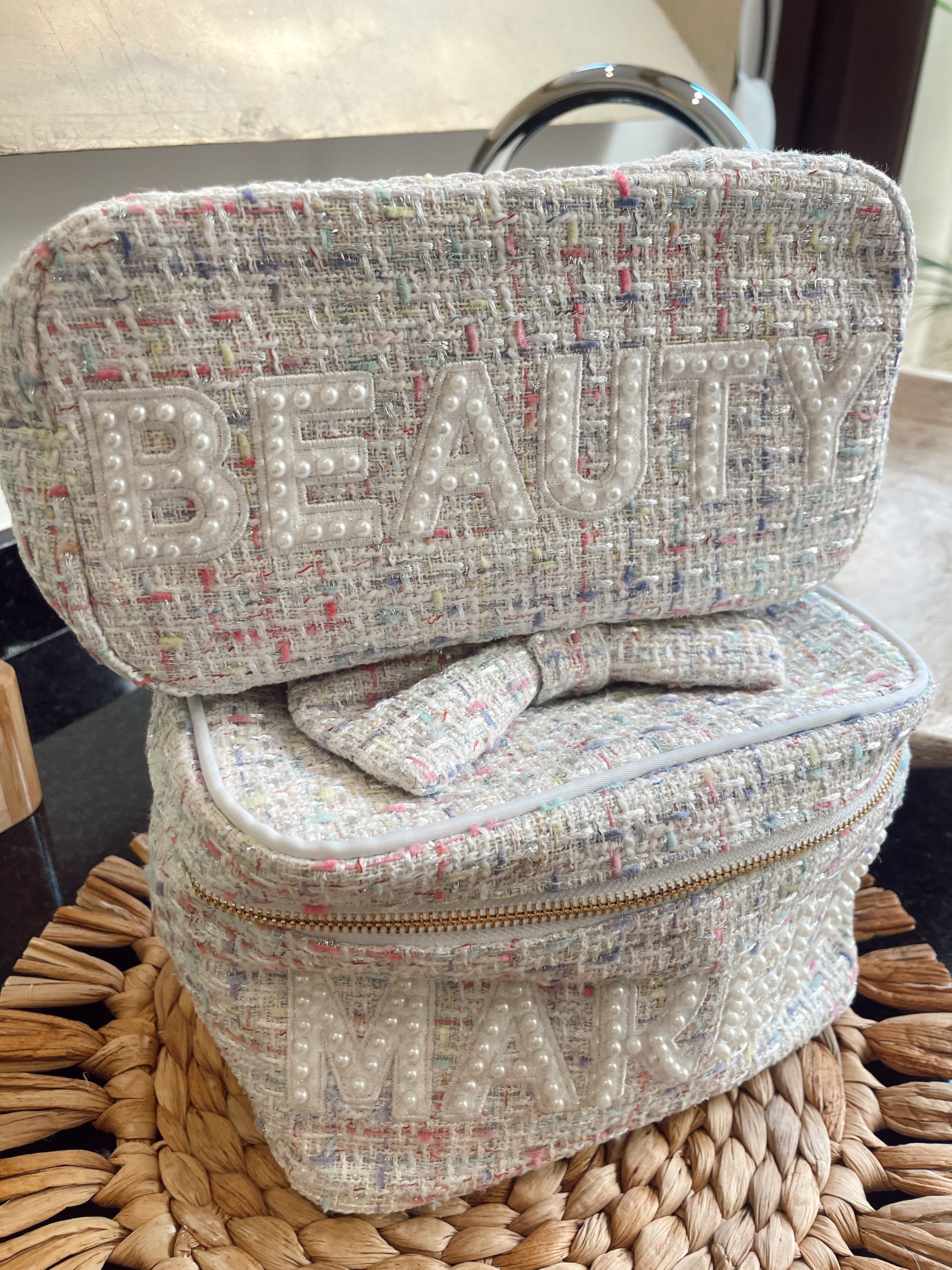 Makeup Bag Beauty Large - White Tweed