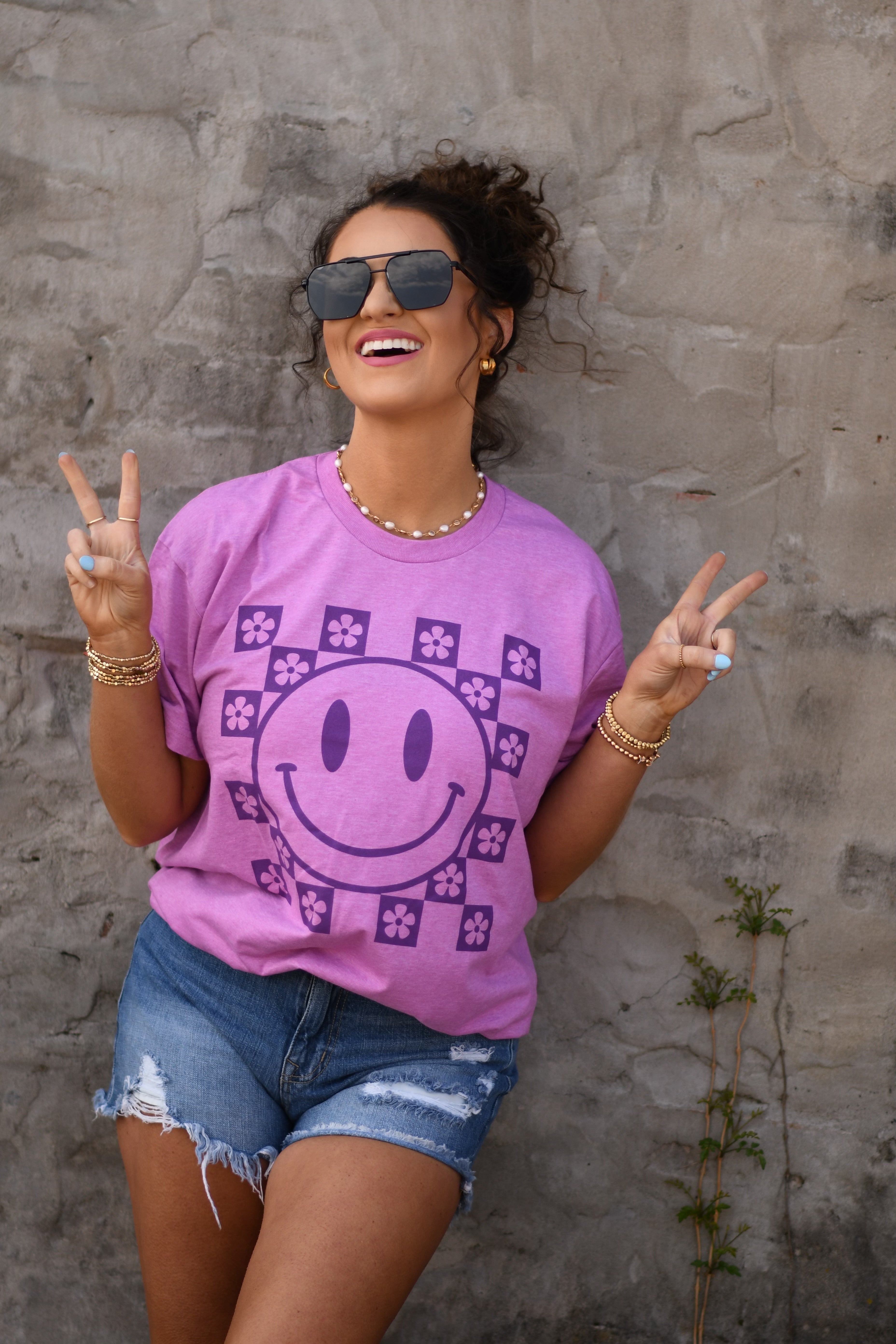 Purple Smiley Flowers Tee