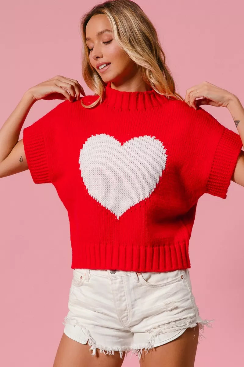BiBi Rib Banded Heart Pattern Valentines Sweater