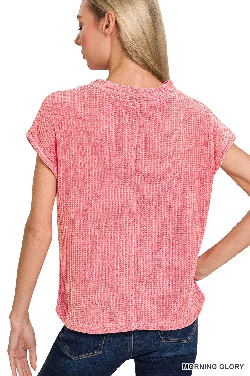Zenana Chenille Waffle Short Sleeve Sweater