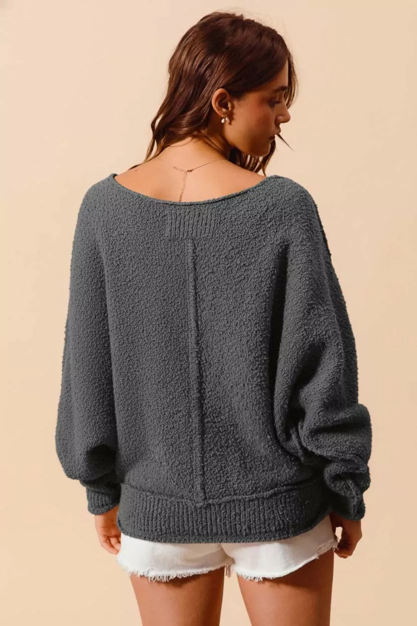 SO ME Loose Fit Exposed Seam Slouchy Boucle Sweater