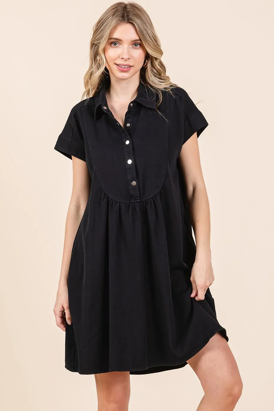 Mittoshop Twill Short Sleeve Collared Mini Dress