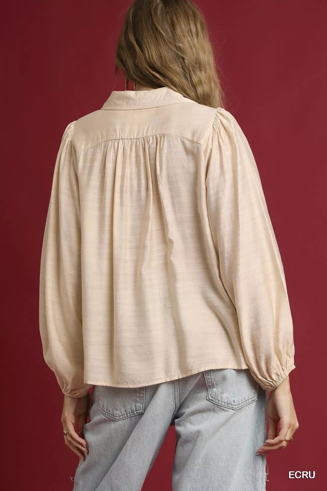 Umgee Long Sleeve Blouse with Leopard Print Trim