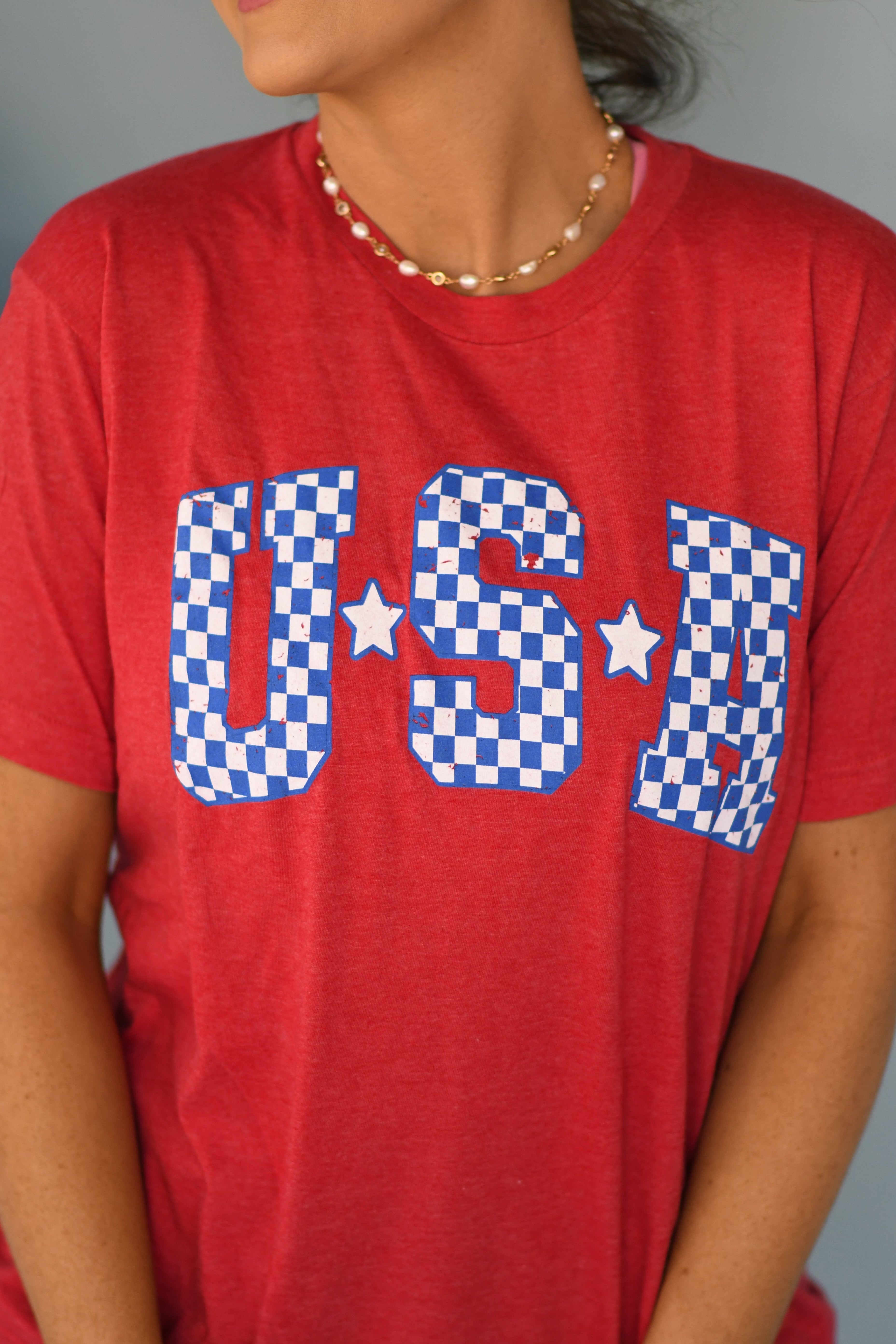Red Checkered USA Tee