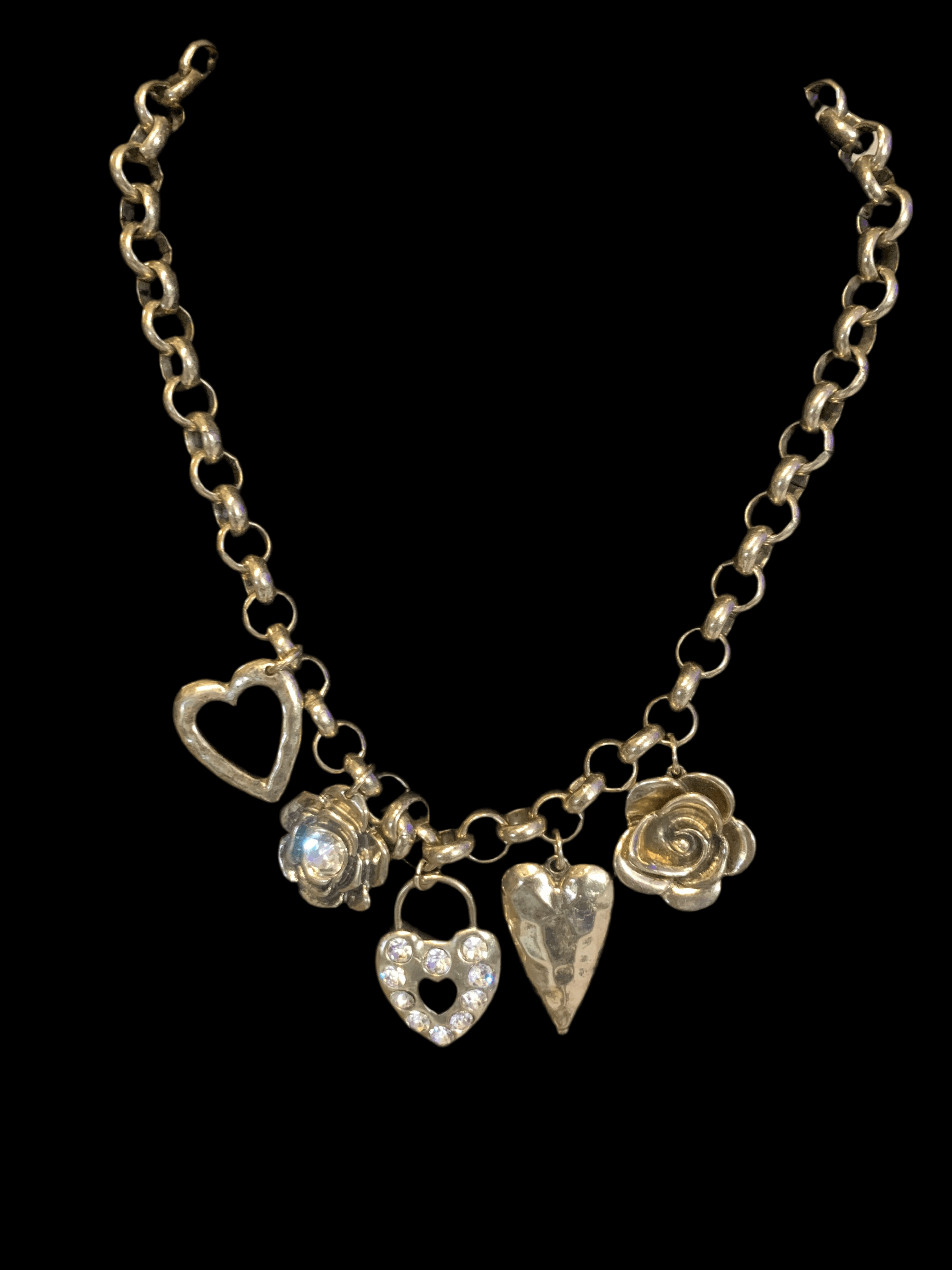 Flower and Heart Charm Necklace
