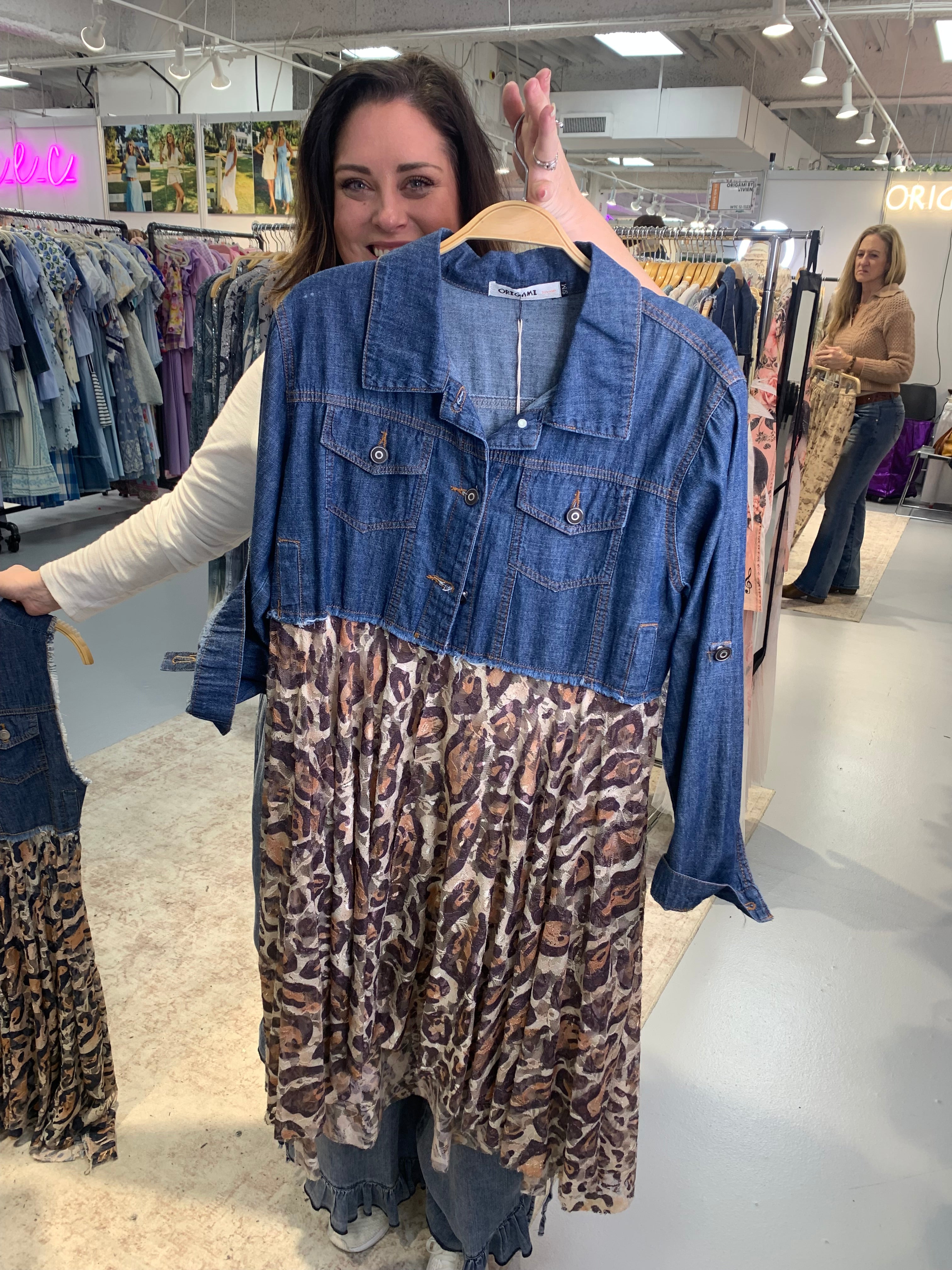 Leopard Lace Layered Denim