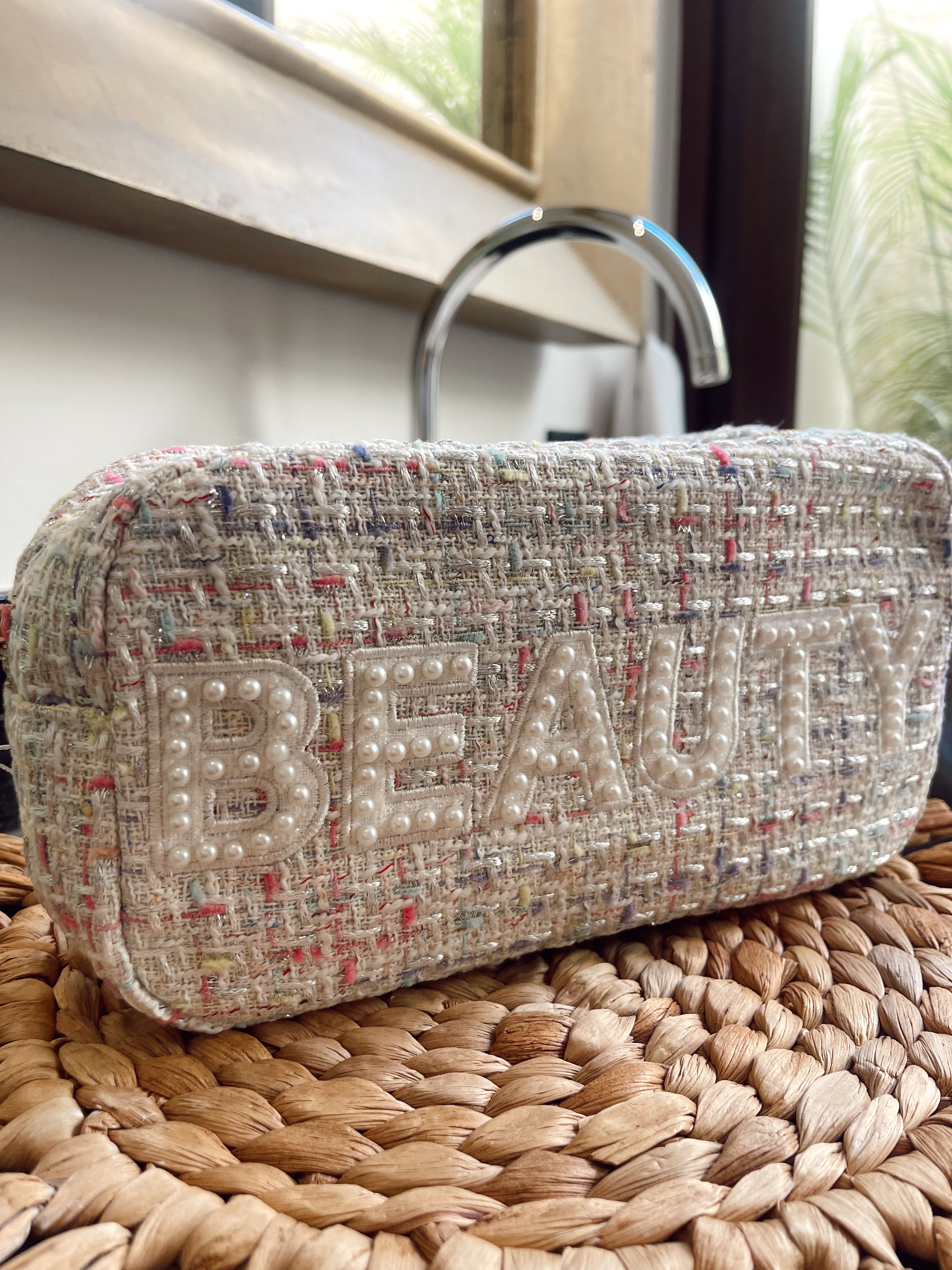 Makeup Bag Beauty Large - White Tweed