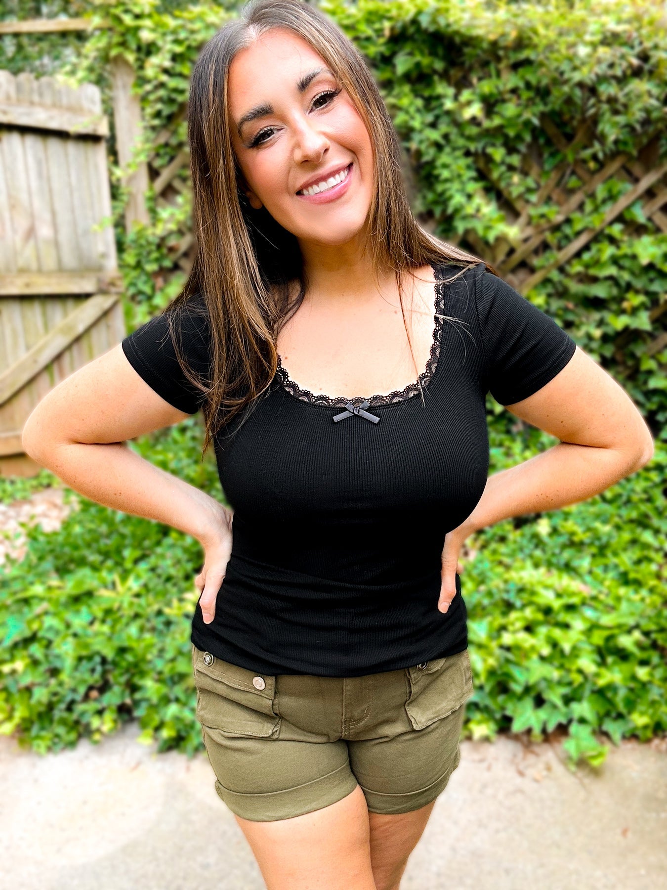 Lucy Lace Trim Ribbed Tee - Girl Code Couture