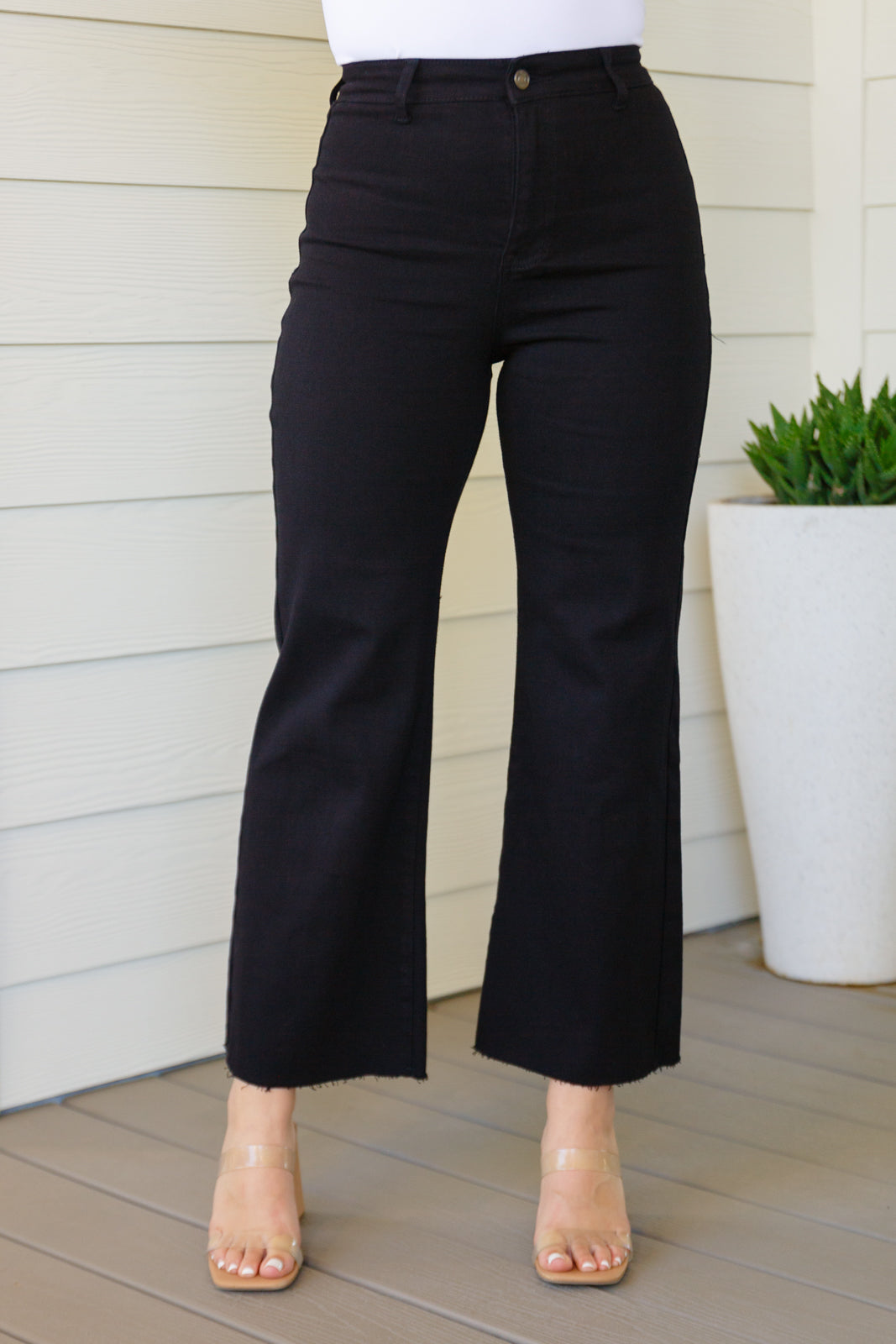 Denim August High Rise Wide Leg Crop Jeans in Black