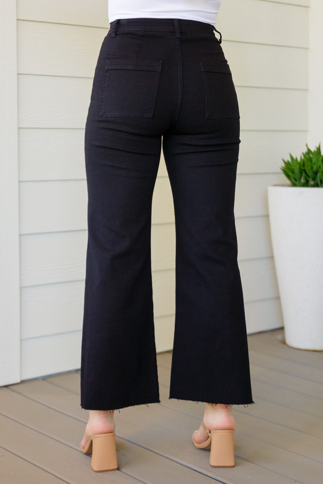 Denim August High Rise Wide Leg Crop Jeans in Black