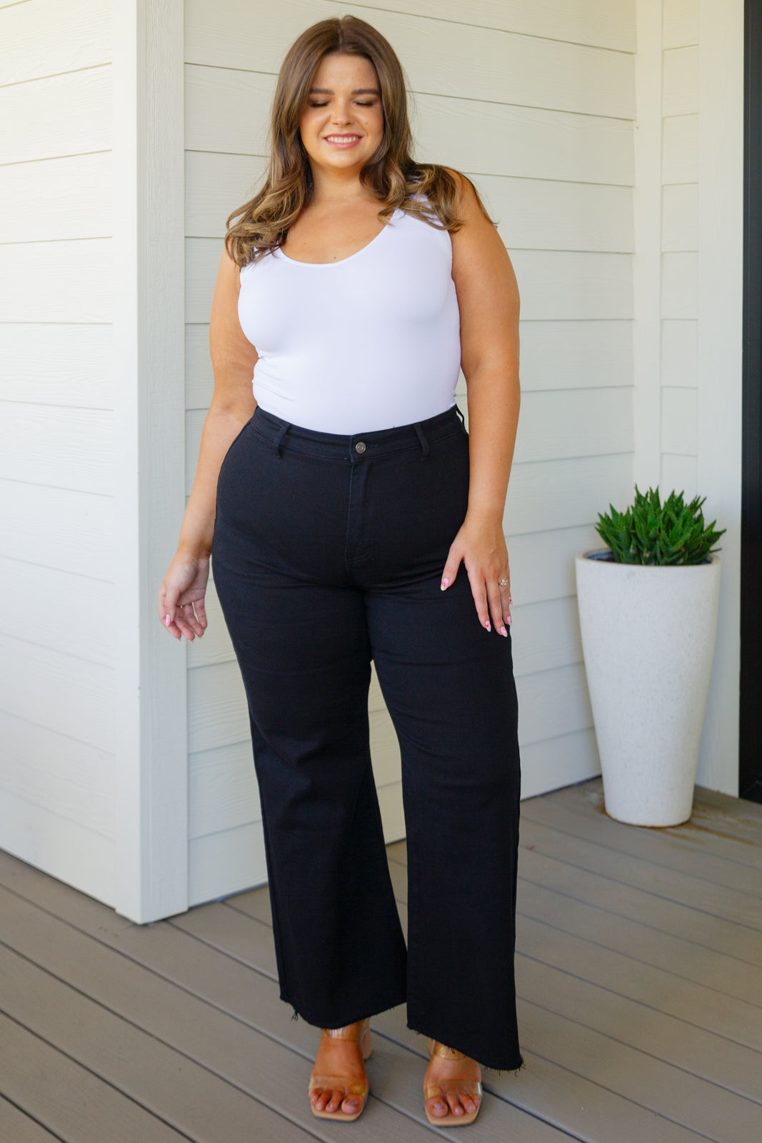 Denim August High Rise Wide Leg Crop Jeans in Black