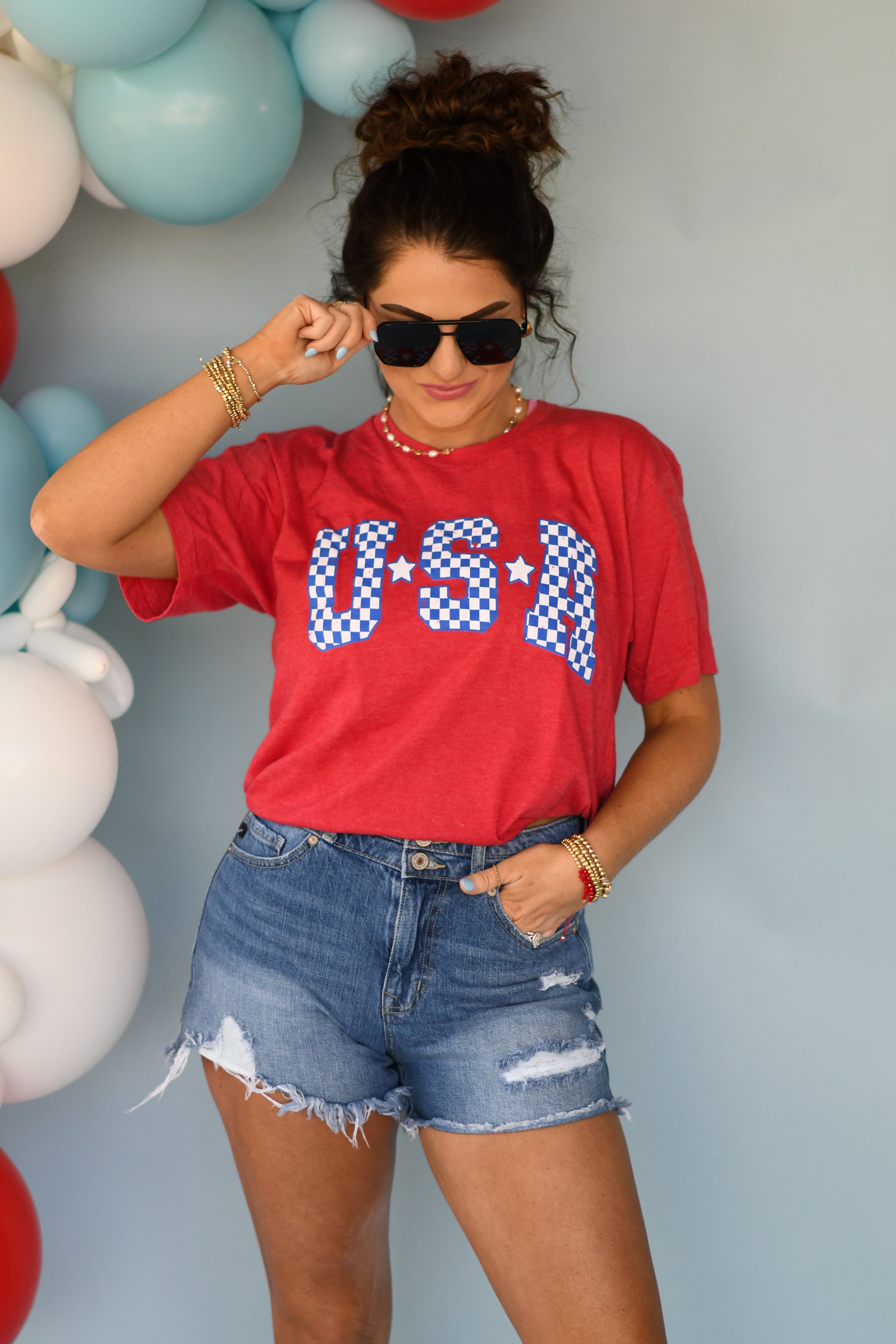 Red Checkered USA Tee
