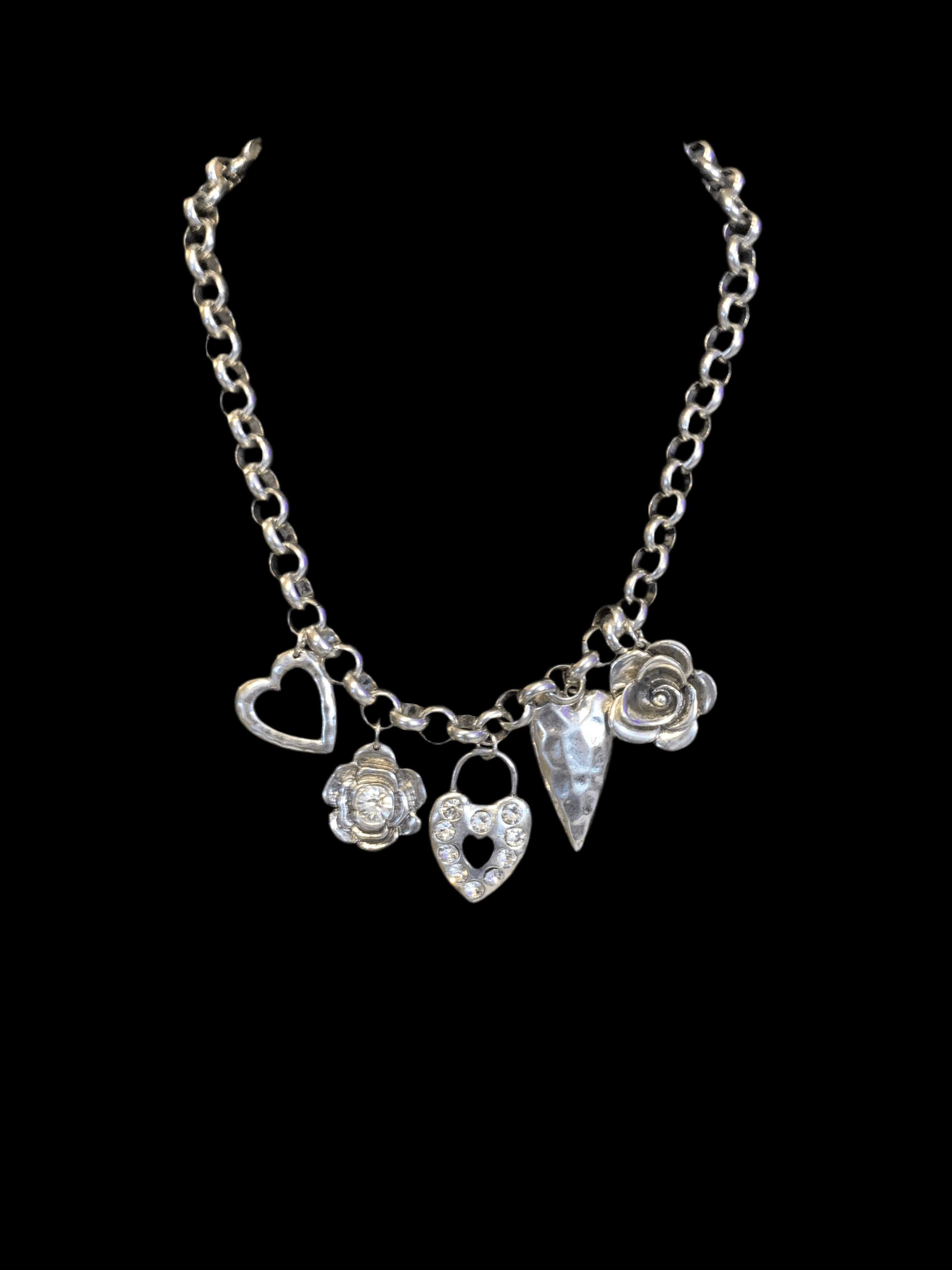 Flower and Heart Charm Necklace