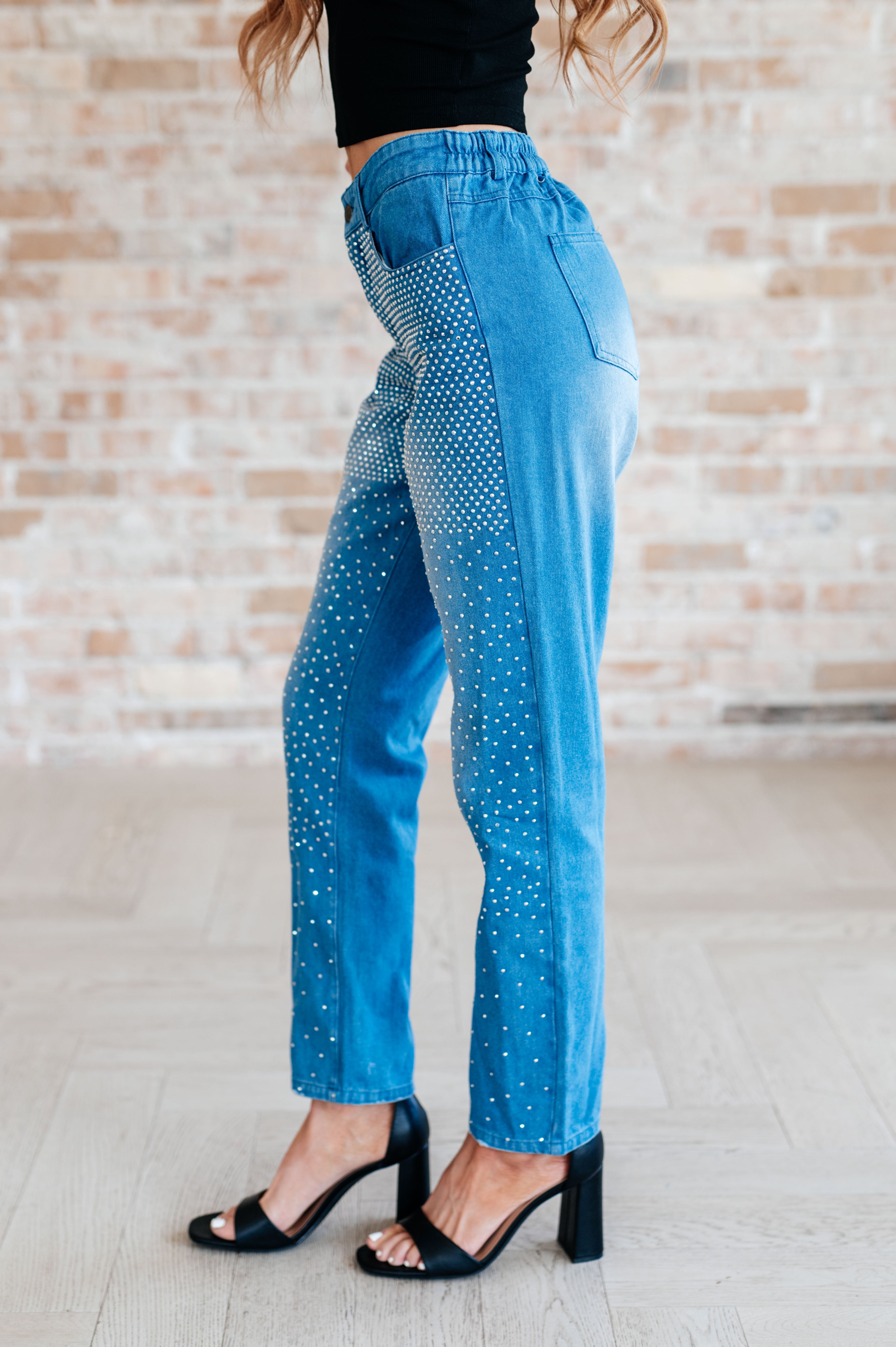 Denim Beck and Call Rhinestone Pants