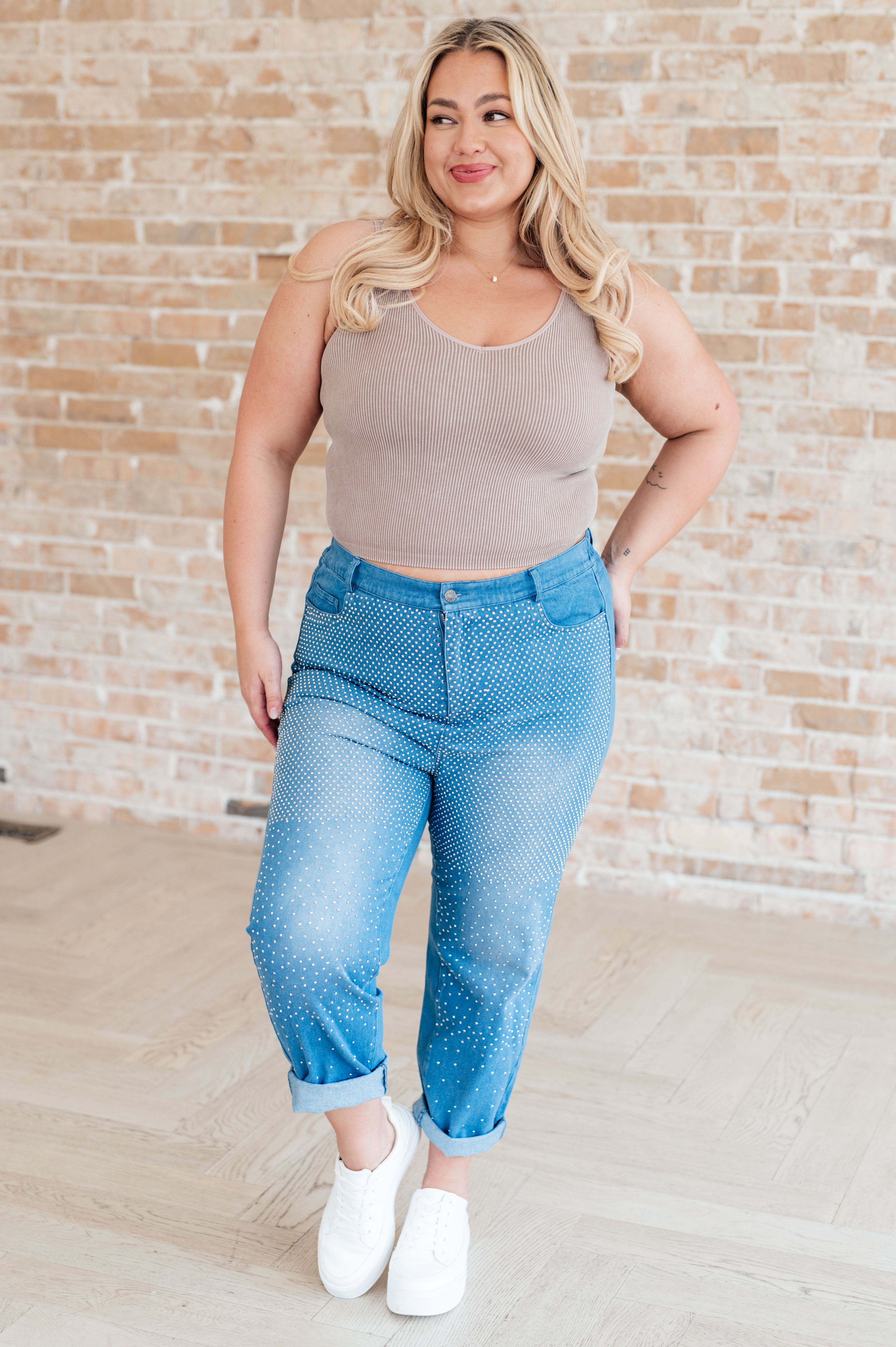 Denim Beck and Call Rhinestone Pants