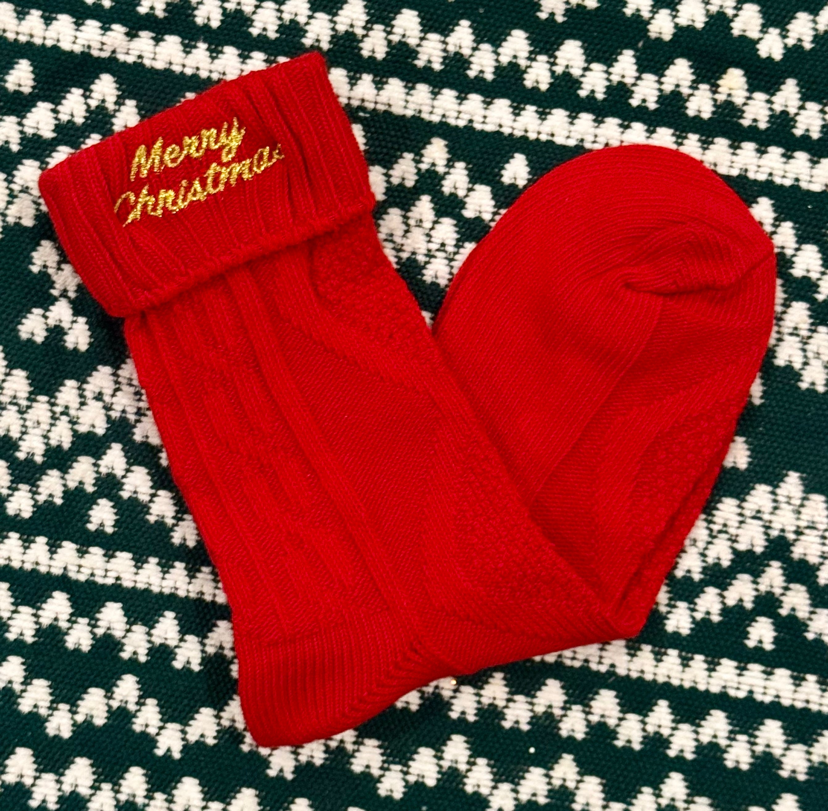 *SALE* RTS Red Merry Christmas Embroidered Socks