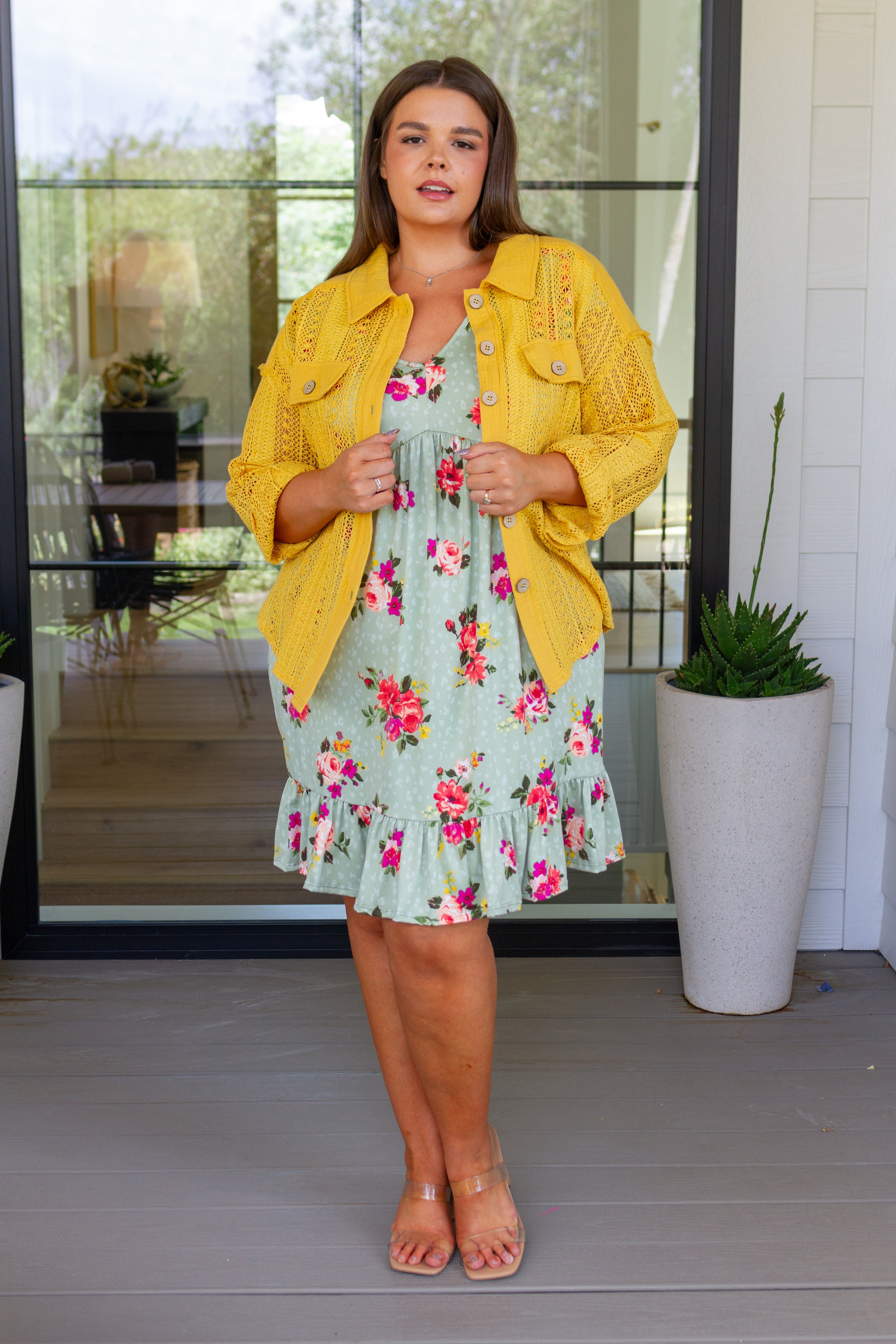 Tops Sweeter Than Nectar Lace Button Down in Honey