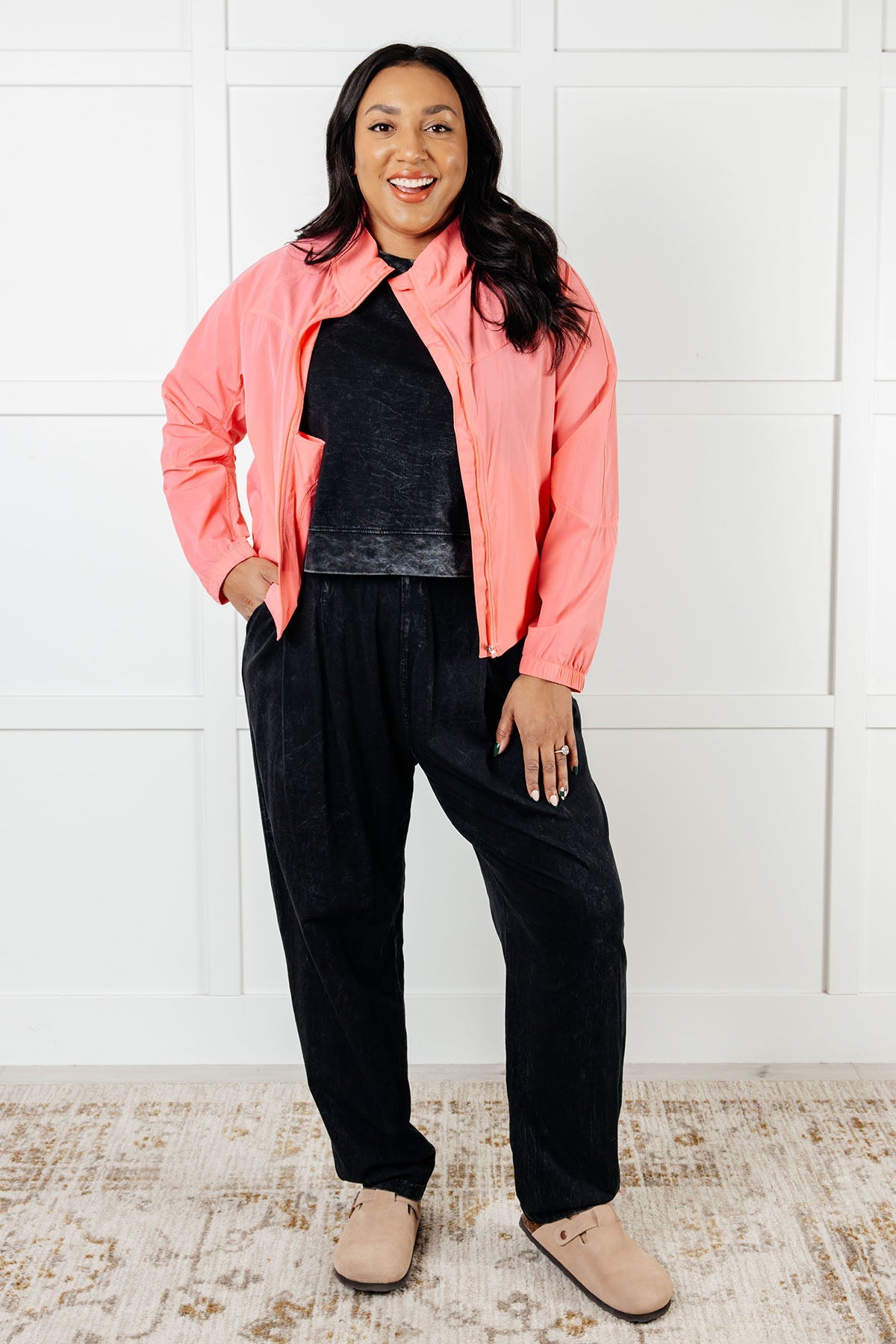 Layers Fit Happens Nylon Tennis Jacket in Coral Rose