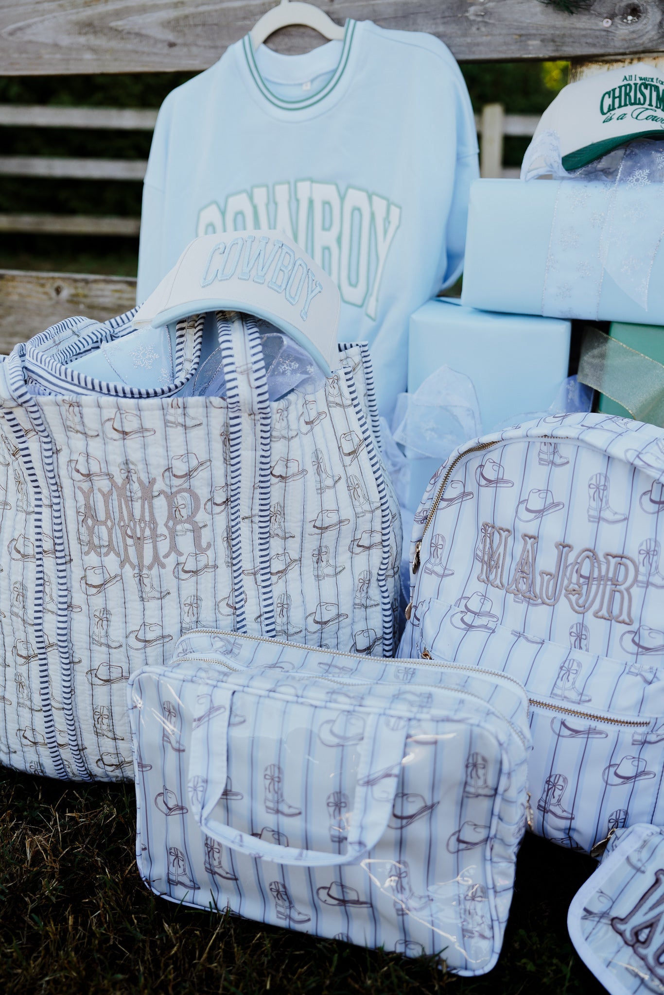 Makeup Bag Western Blues Striped - Clear Coat Toiletry Case - PREORDER