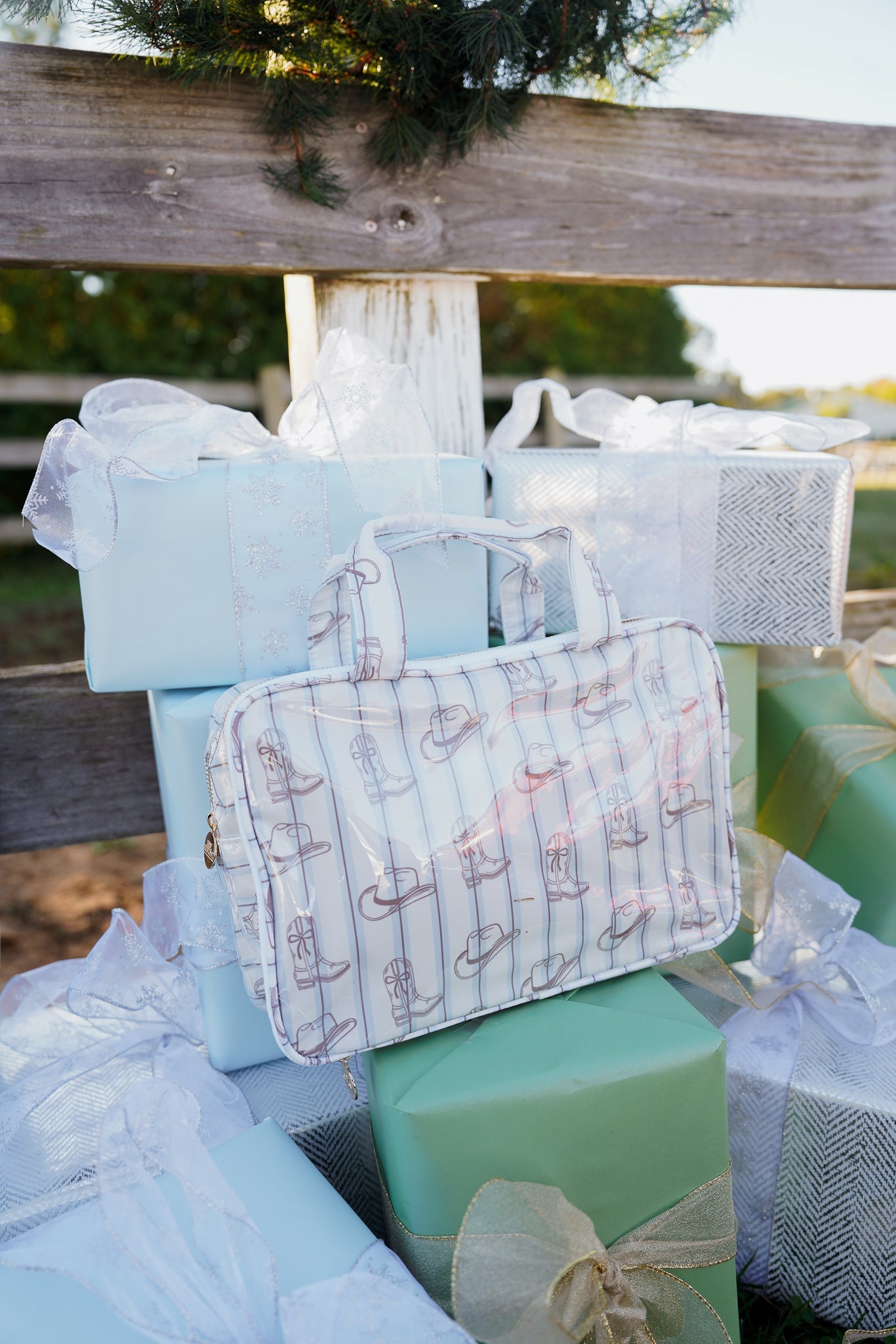 Makeup Bag Western Blues Striped - Clear Coat Toiletry Case - PREORDER