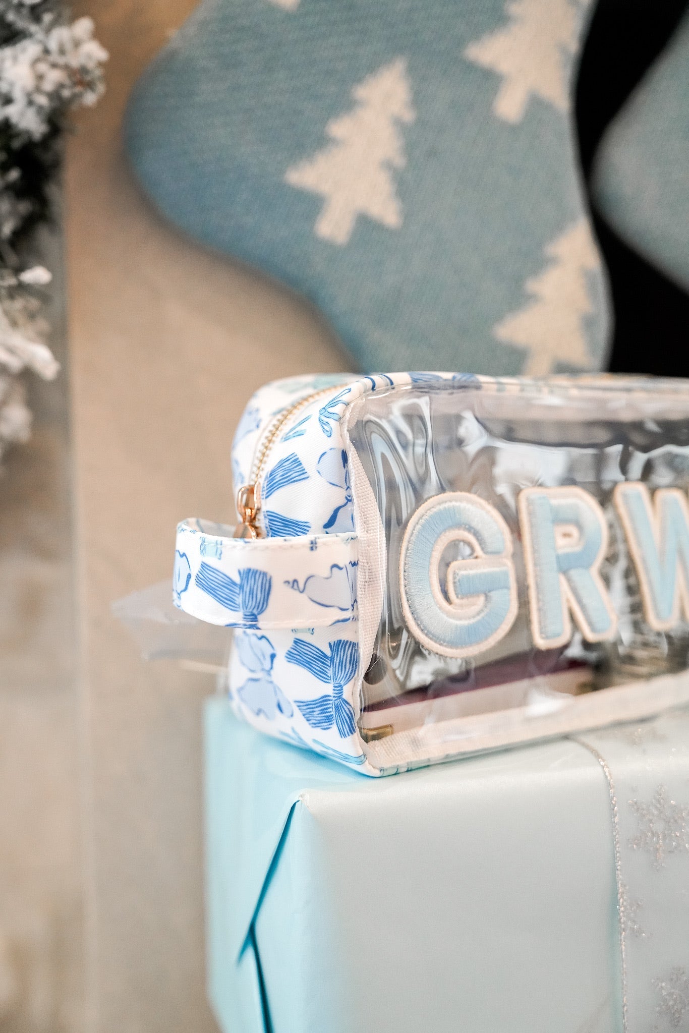 GRWM - Blue Bows Clear Large Makeup Bag