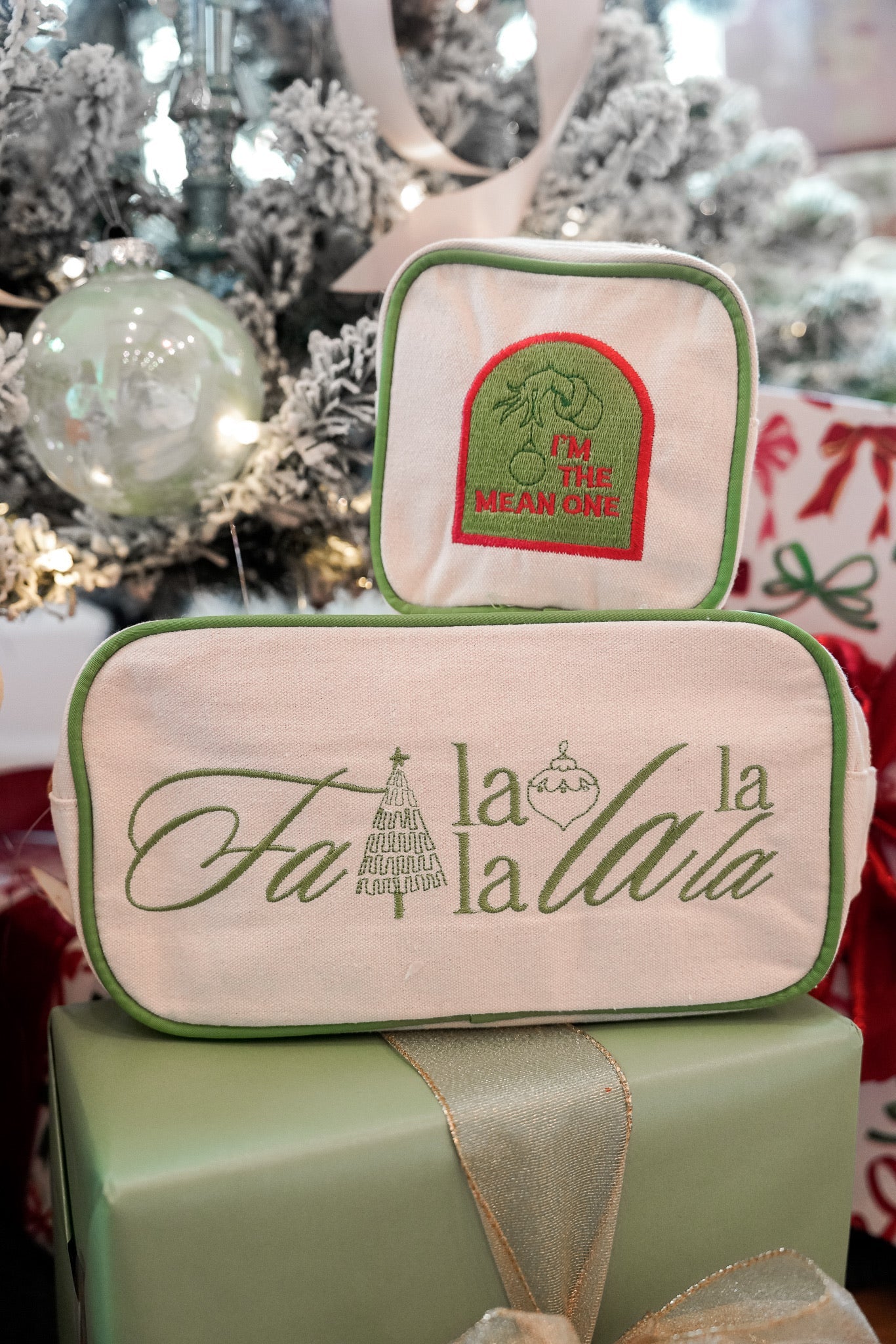 Makeup Bag Im The Mean One - Green Canvas Mini