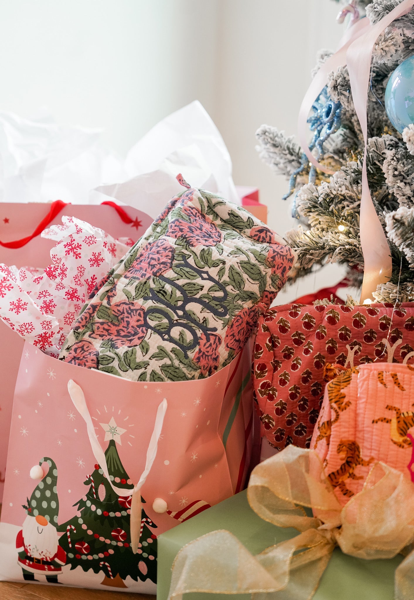 Quilted Block-Print Makeup Bag