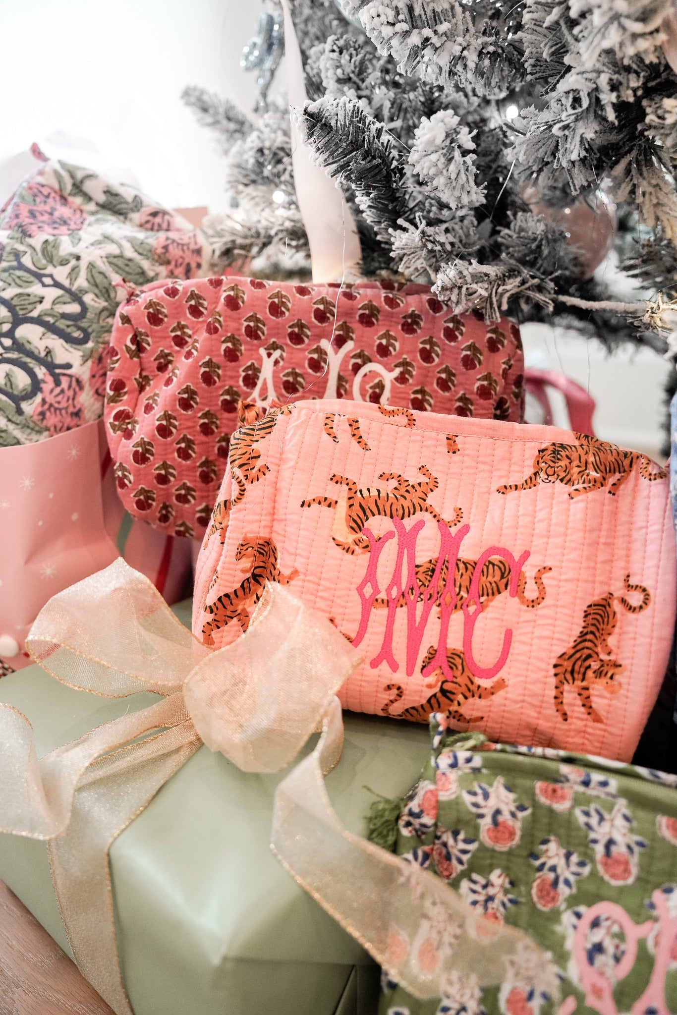 Quilted Block-Print Makeup Bag