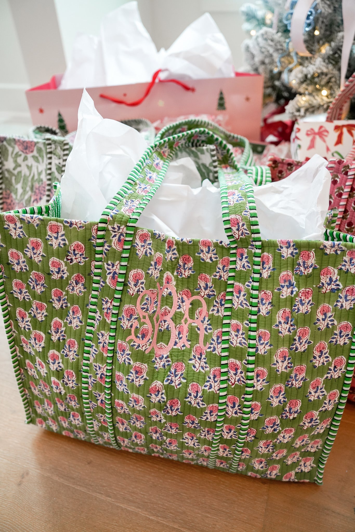 Quilted Block-Print Tote Bag