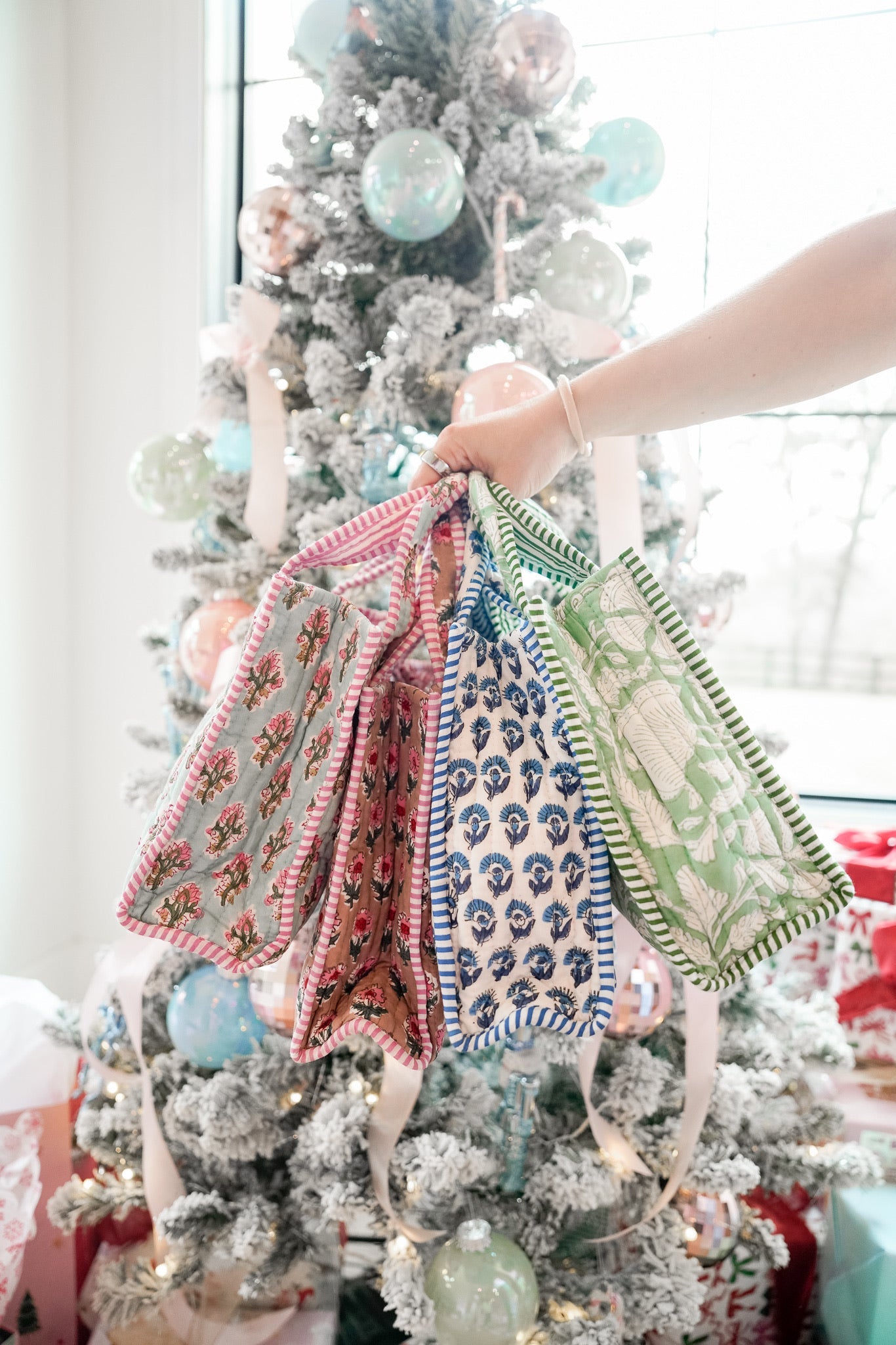 Tote Bag Quilted Block-Print Mini Tote Bag