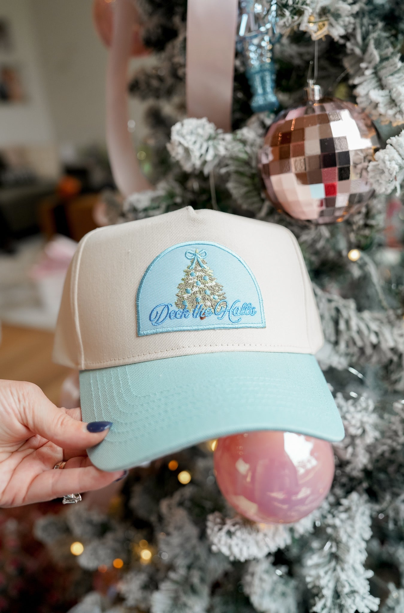 Hat Deck the Halls - Baby Blue Vintage Trucker Hat