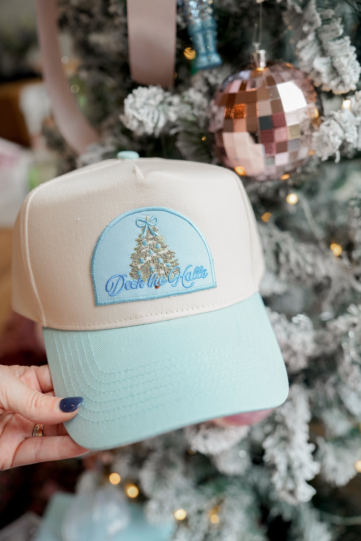 Hat Deck the Halls - Baby Blue Vintage Trucker Hat
