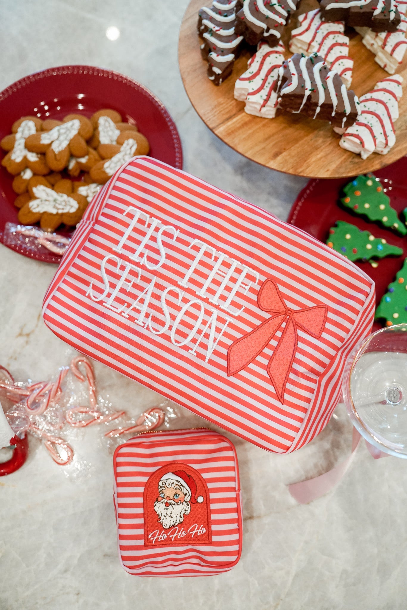 Makeup Bag Tis The Season - Red Stripes XL Nylon Bag