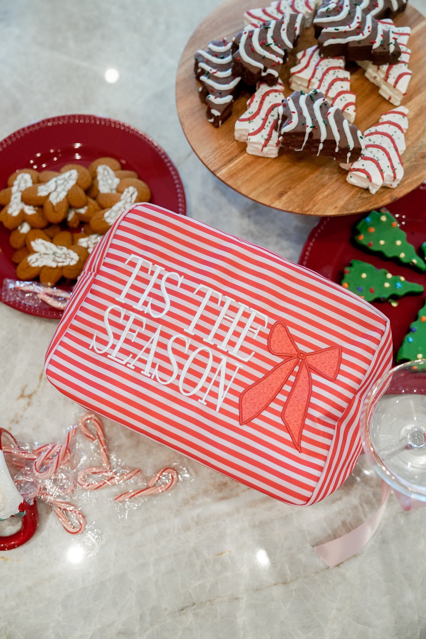 Makeup Bag Tis The Season - Red Stripes XL Nylon Bag