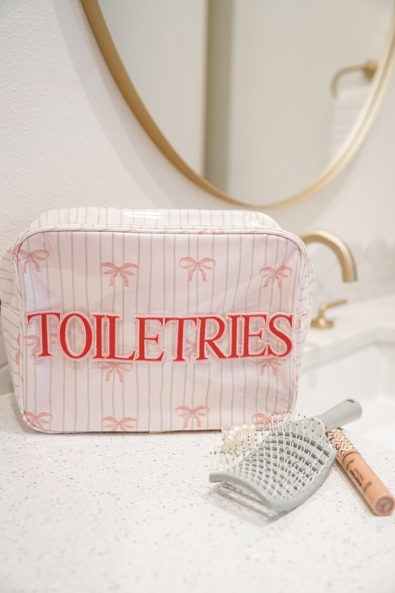 Makeup Bag Toiletries - Pink Ribbons Clear Coat XL Bag